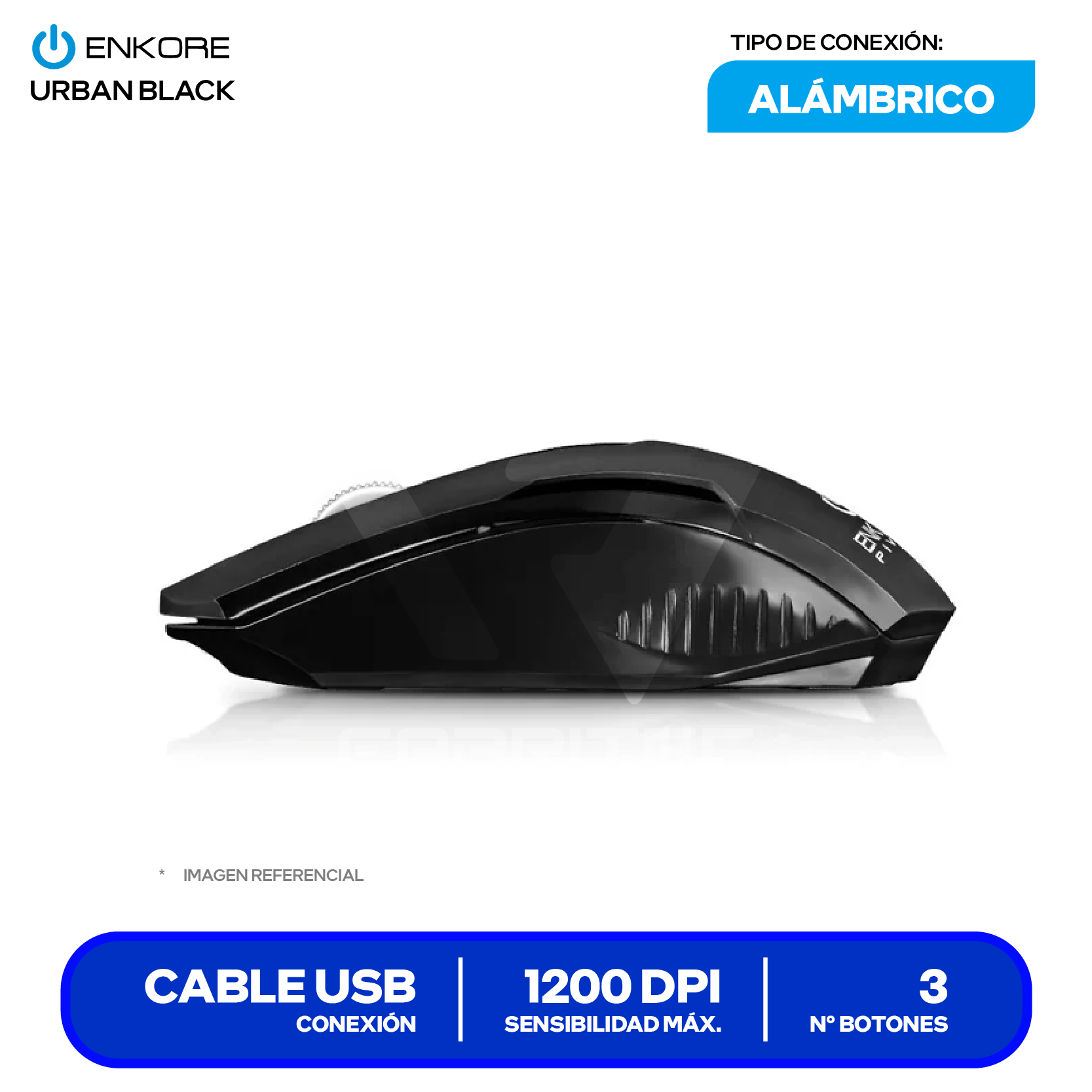 Mouse Alámbrico Enkore Pivot (EKM105) Negro, 1200 DPI