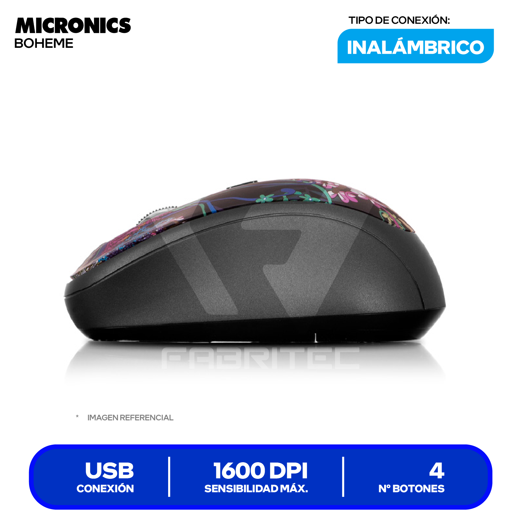 Mouse Inalámbrico Micronics Boheme (MIC M714) 1600 DPI