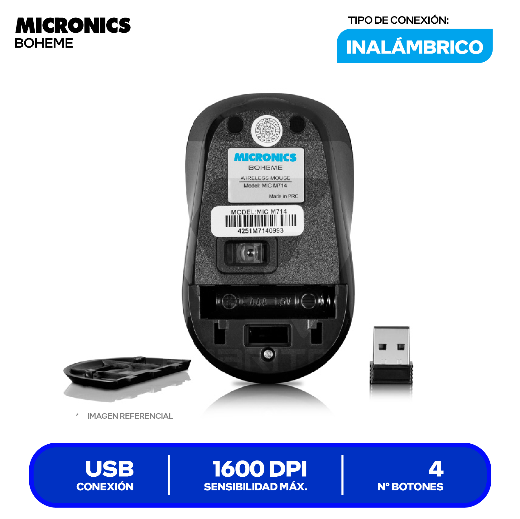 Mouse Inalámbrico Micronics Boheme (MIC M714) 1600 DPI