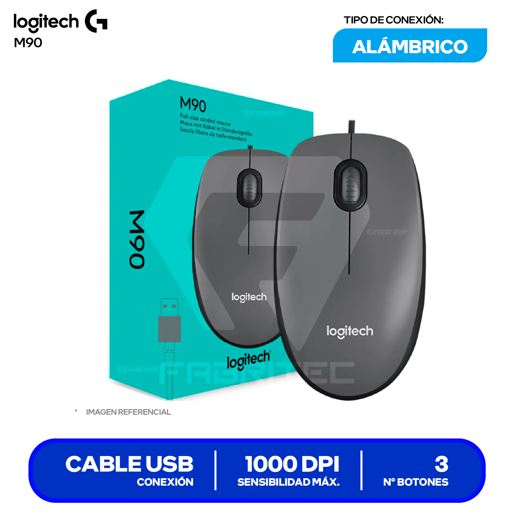 Mouse Alámbrico Logitech M90 (910-004053) Negro, 1000 DPI