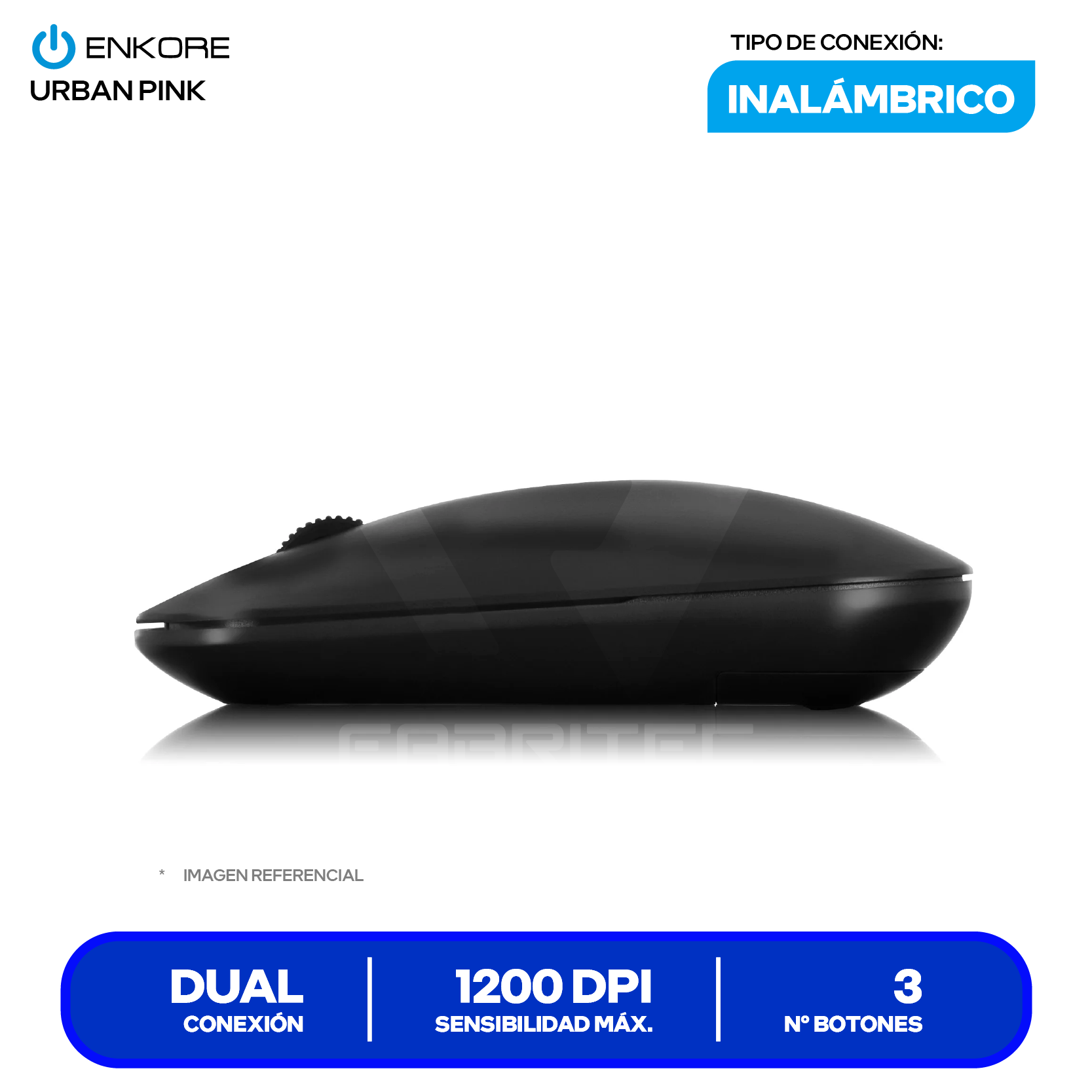 Mouse Inalámbrico Enkore Virtual Black (EKM202-B) 1200 DPI