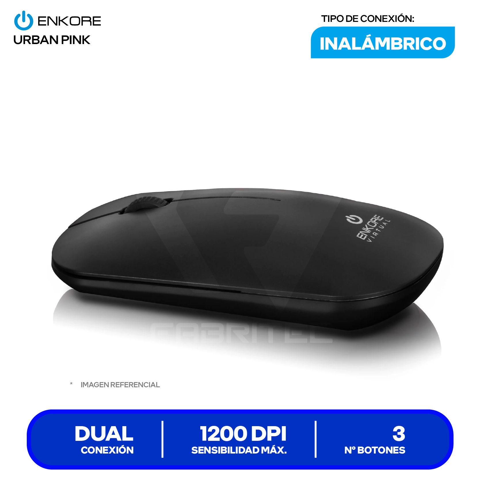 Mouse Inalámbrico Enkore Virtual Black (EKM202-B) 1200 DPI