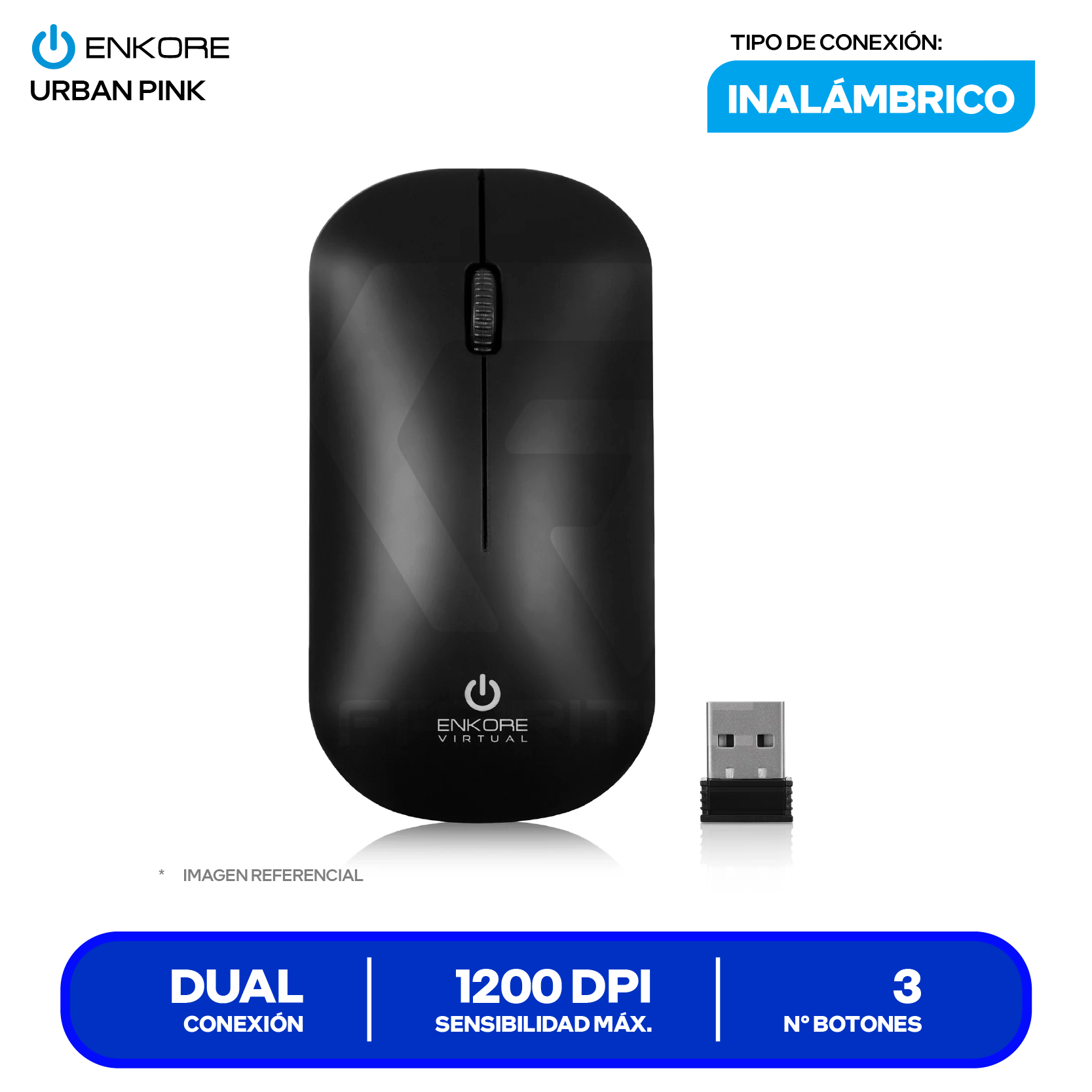 Mouse Inalámbrico Enkore Virtual Black (EKM202-B) 1200 DPI