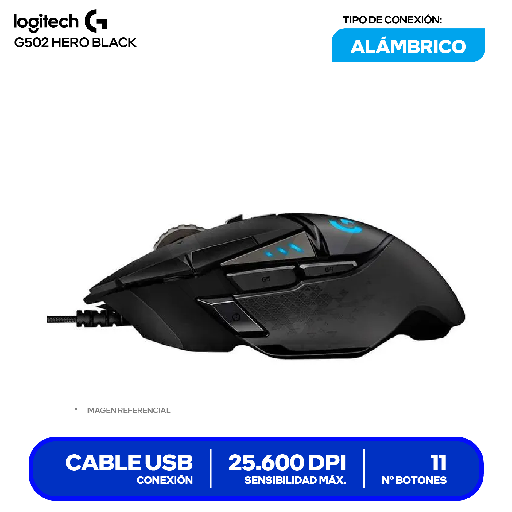 Mouse Gamer Logitech G502 Hero Black (910-005550) 25.600 DPI