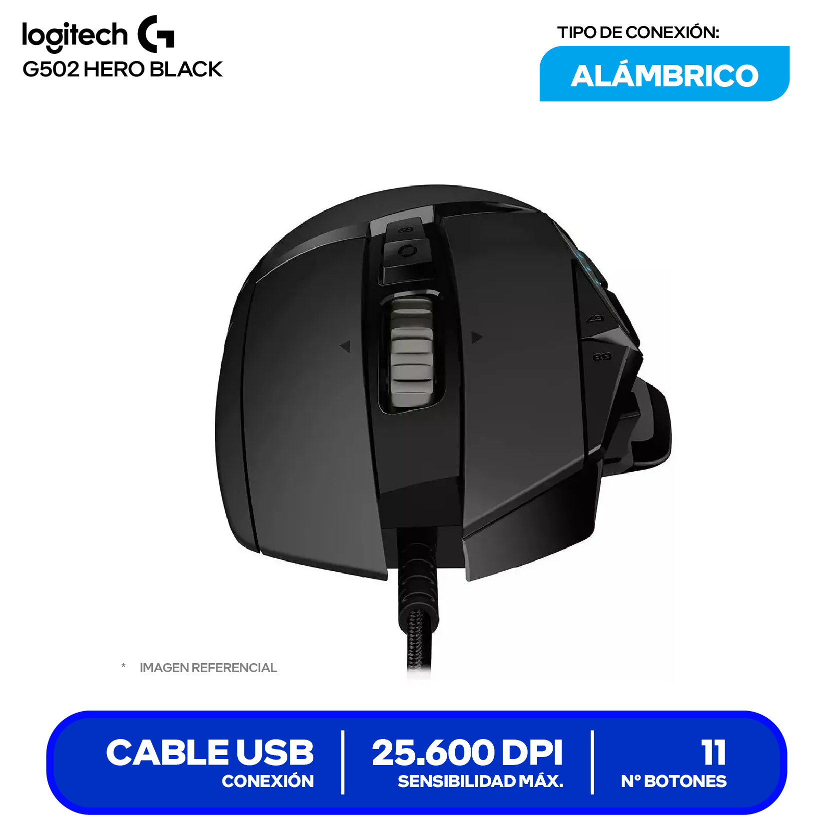 Mouse Gamer Logitech G502 Hero Black (910-005550) 25.600 DPI