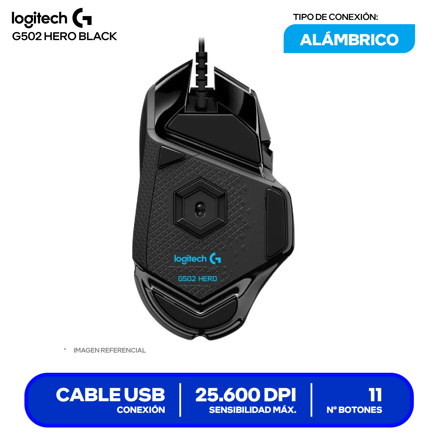 Mouse Gamer Logitech G502 Hero Black (910-005550) 25.600 DPI