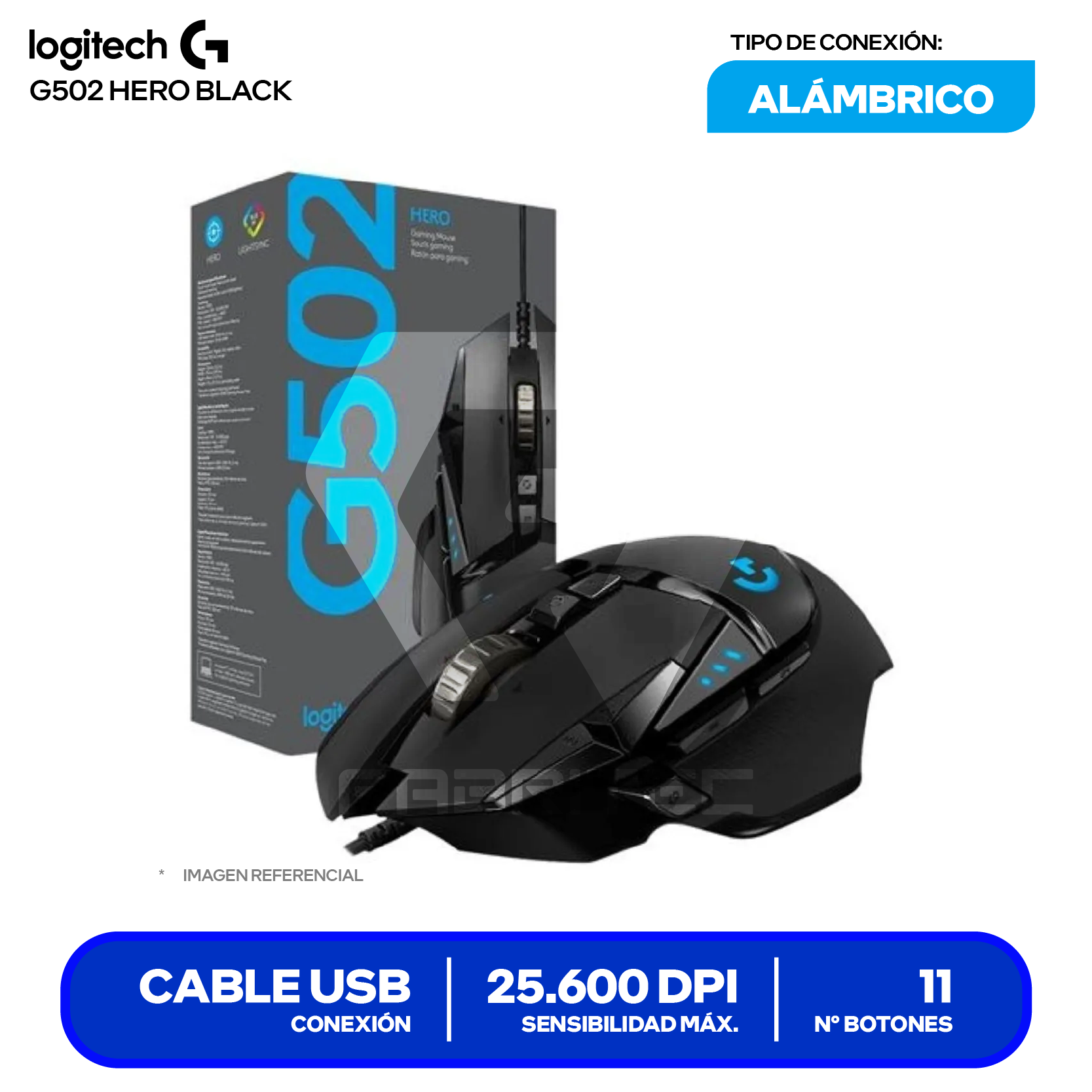 Mouse Gamer Logitech G502 Hero Black (910-005550) 25.600 DPI