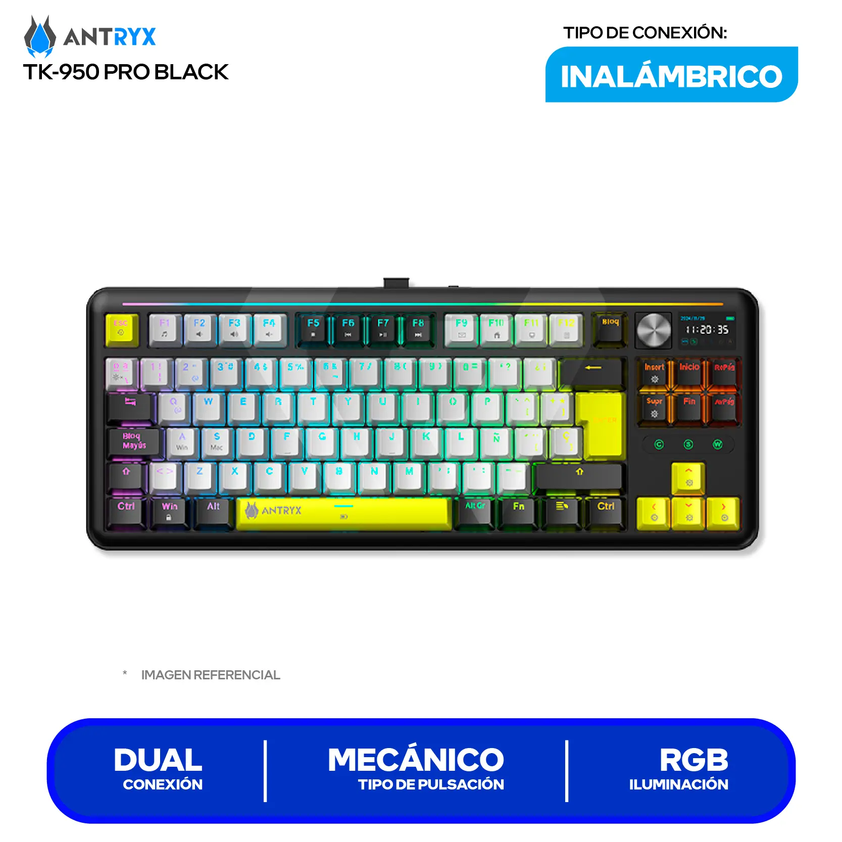 Teclado Gamer Inalámbrico Antryx TK950 PRO Black ( ATK-950PKGBL-SP ) Switch Blue, Mecánico