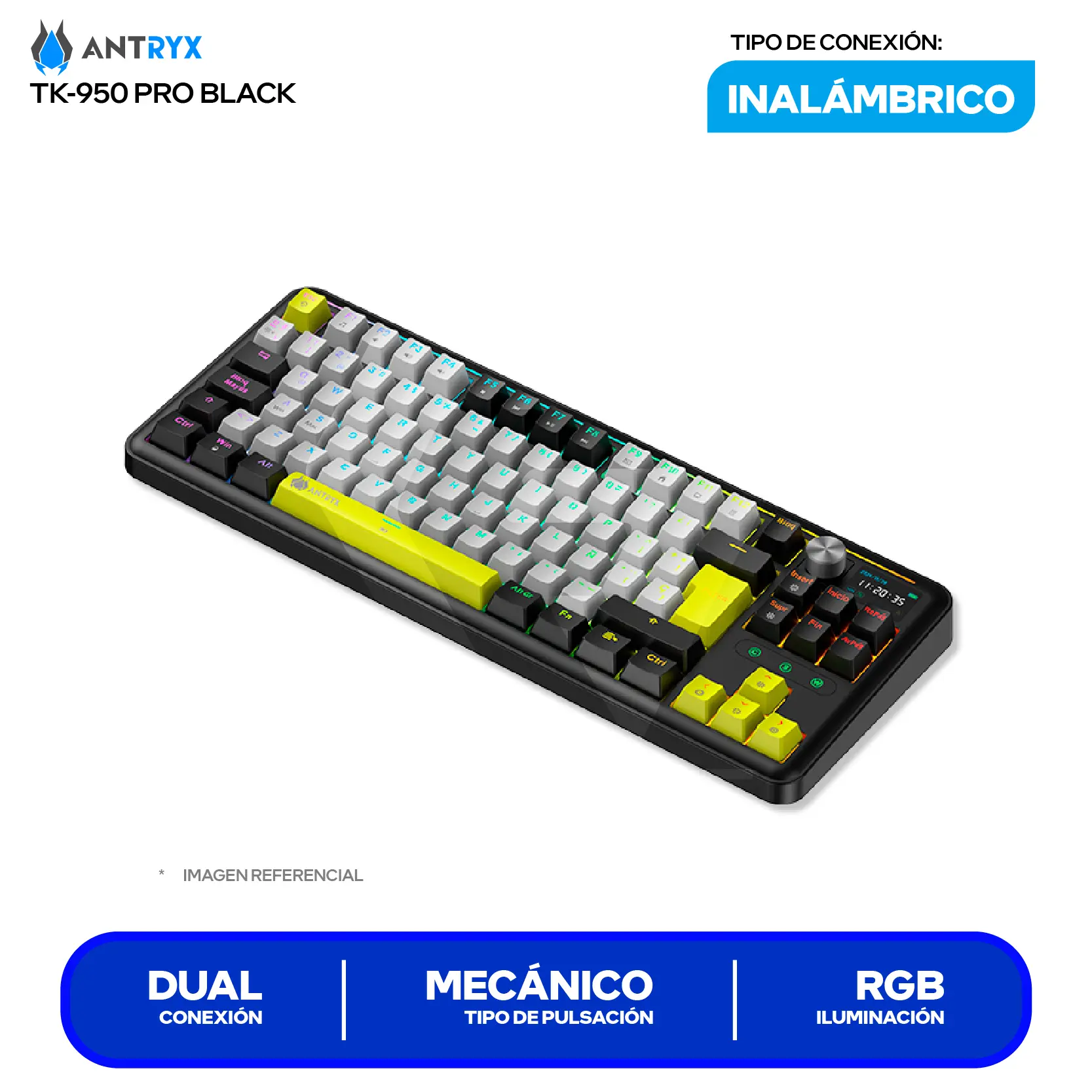 Teclado Gamer Inalámbrico Antryx TK950 PRO Black ( ATK-950PKGBL-SP ) Switch Blue, Mecánico