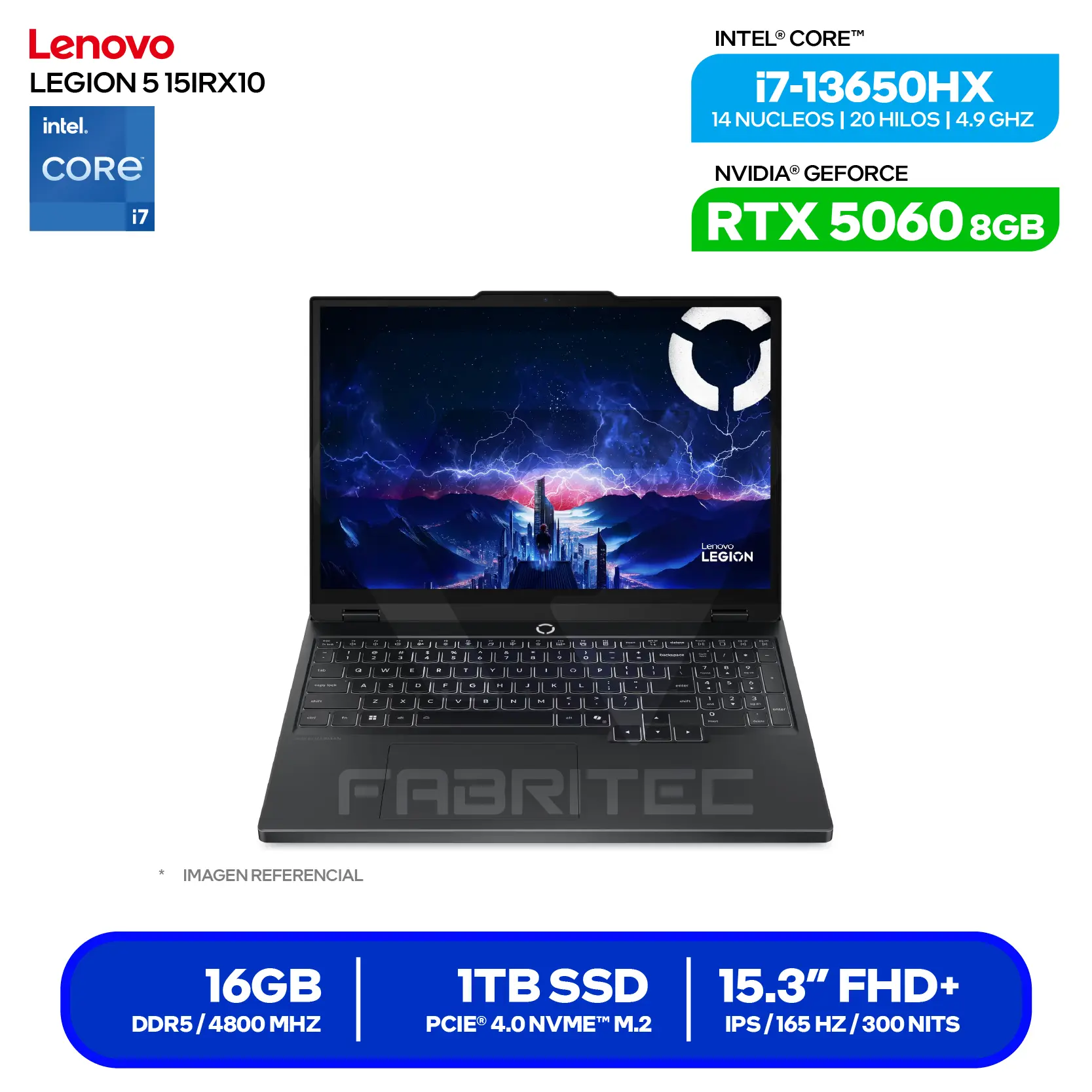Laptop Lenovo Legion 5 15IRX10 (83LY00SRLM) Core i7-13650HX, 16GB RAM, 1TB SSD, RTX 5060 8GB, 15.3" WUXGA
