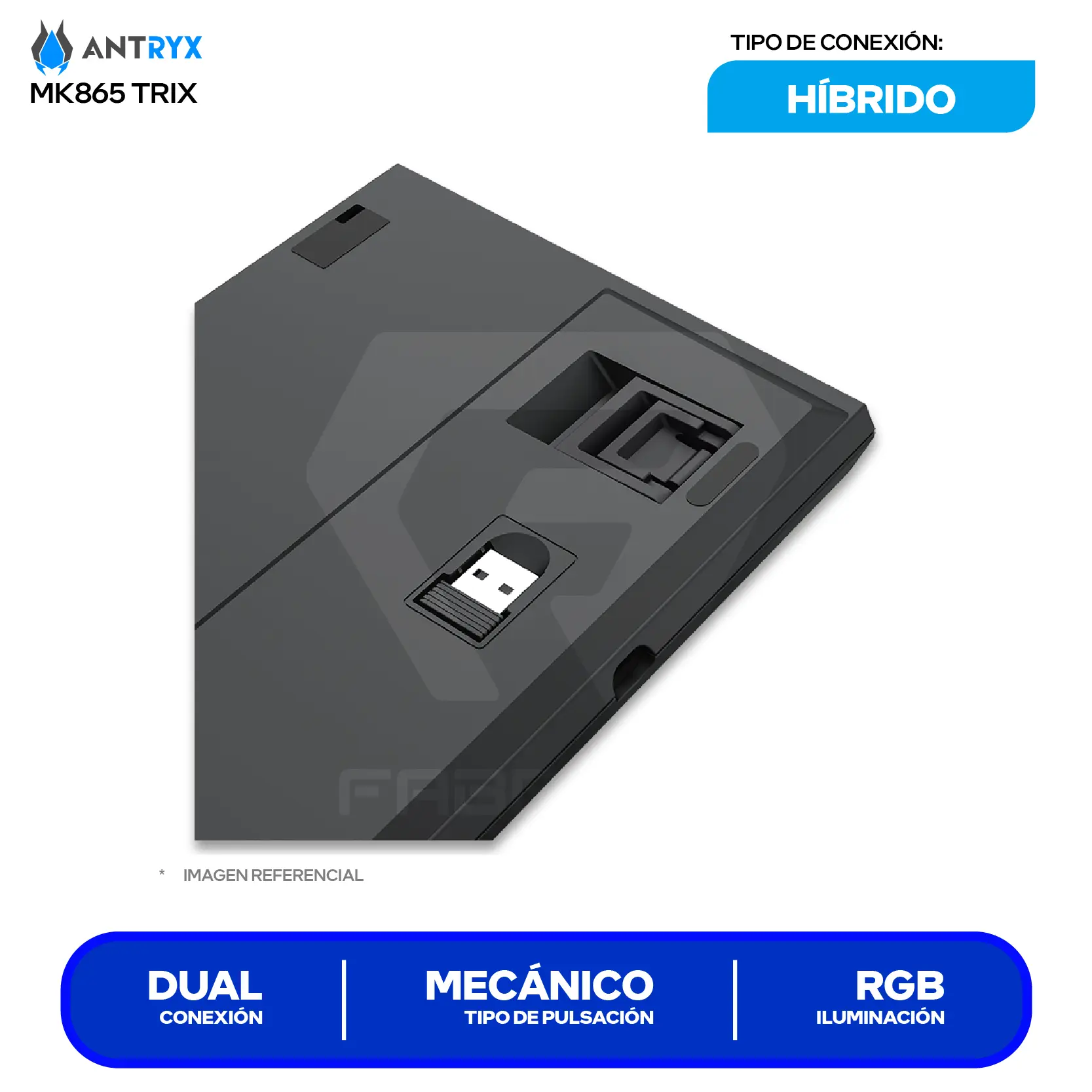 Teclado Gamer Inalámbrico Antryx MK-865 Trix Lila C/ Negro (AMK-865TXKRE-SP) Switch Red,  Mecánico RGB