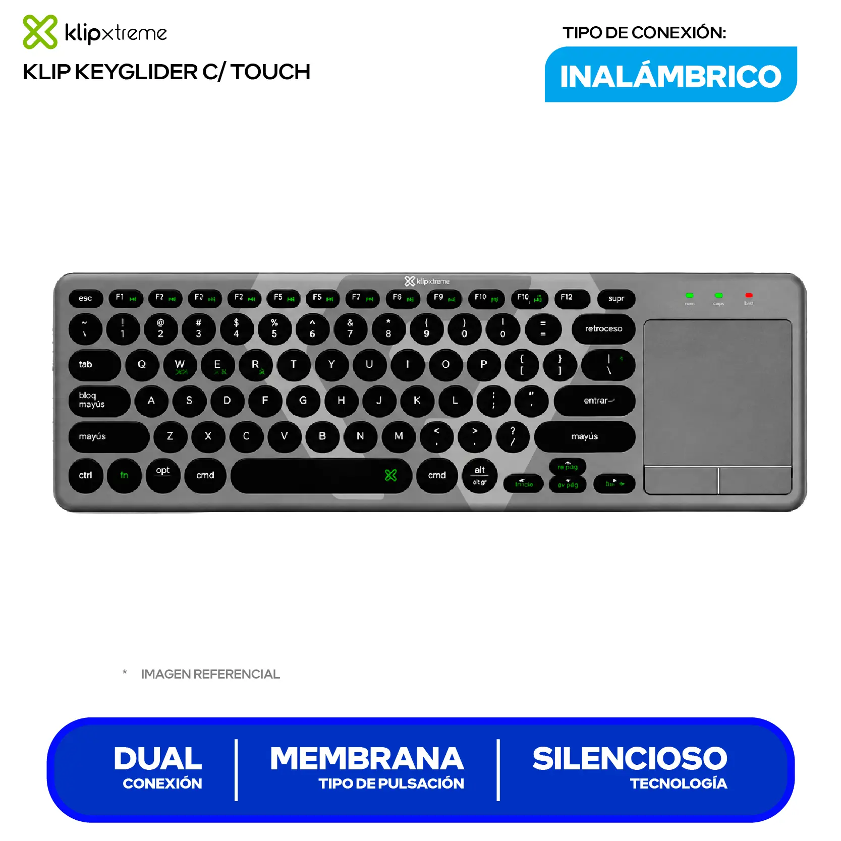 Teclado Inalámbrico Klipxtreme KeyGlider Gris ( KCK-550S ) Membrana