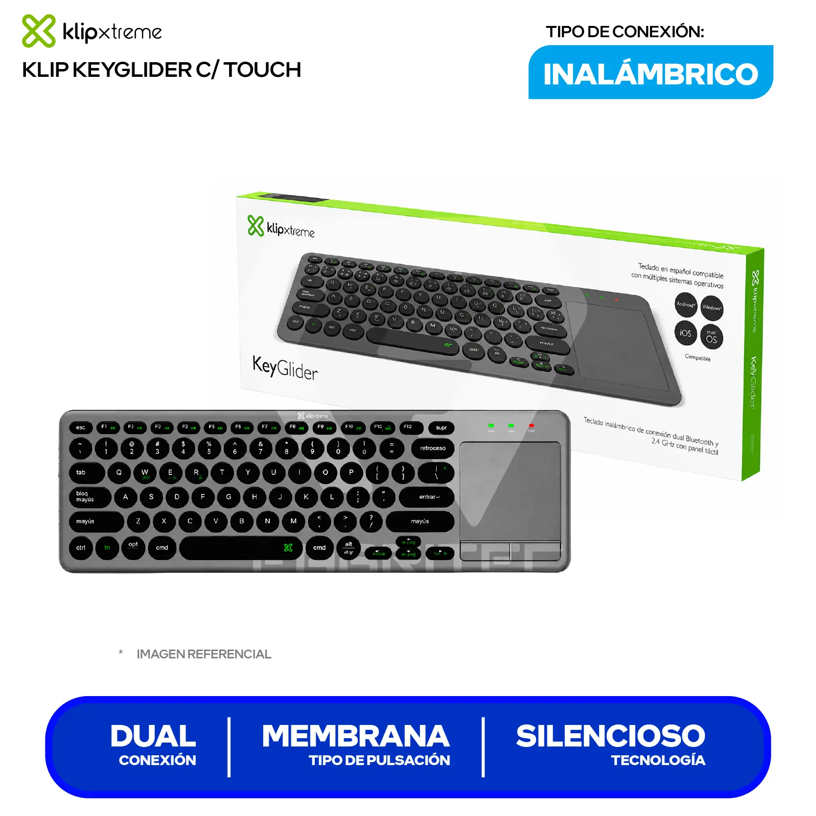 Teclado Inalámbrico Klipxtreme KeyGlider Gris ( KCK-550S ) Membrana