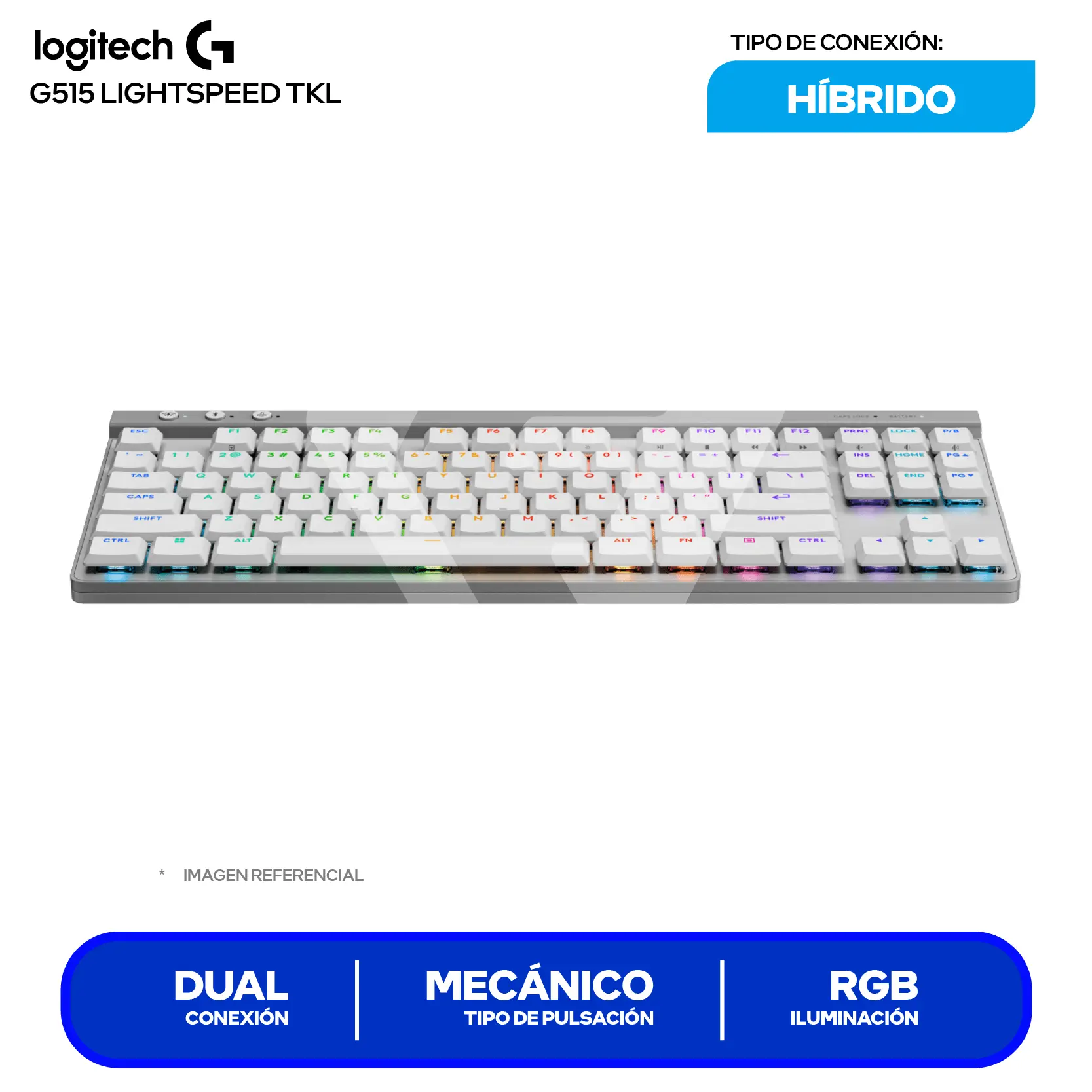 Teclado Gamer Inalámbrico Logitech G515 Lightseed TKL Blanco (920-012535) Mecánico, RGB