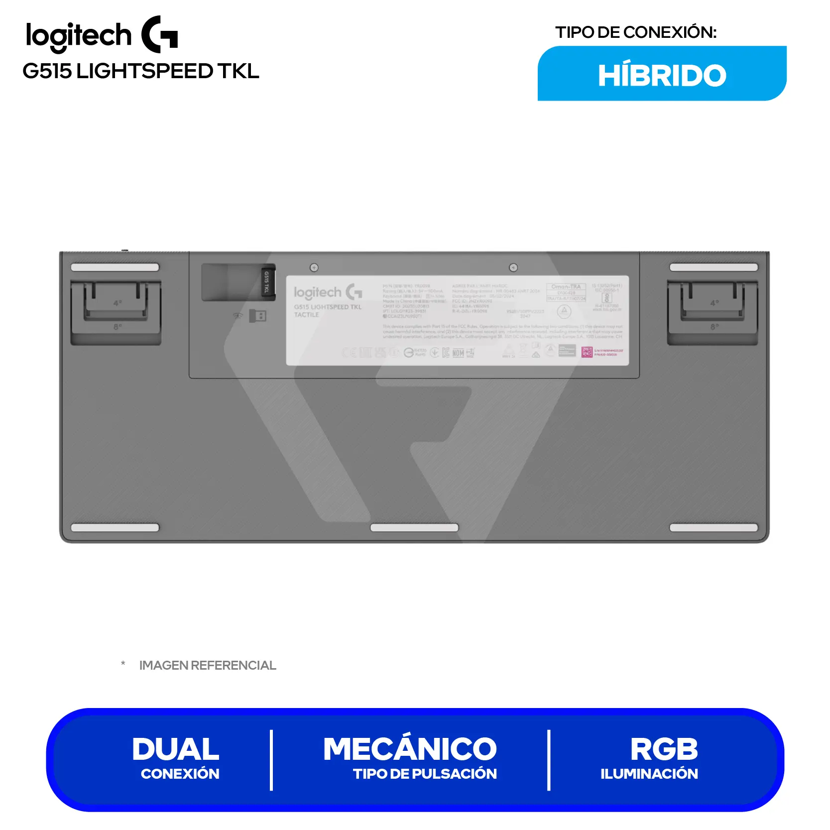 Teclado Gamer Inalámbrico Logitech G515 Lightseed TKL Blanco (920-012535) Mecánico, RGB