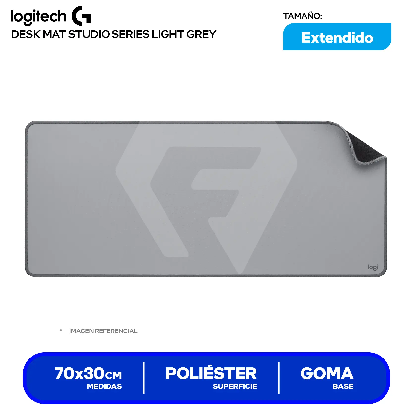 Pad Mouse Logitech Desk Mat Studio Series Gris Claro (956-000047) XL, 700 x 300 x 2mm