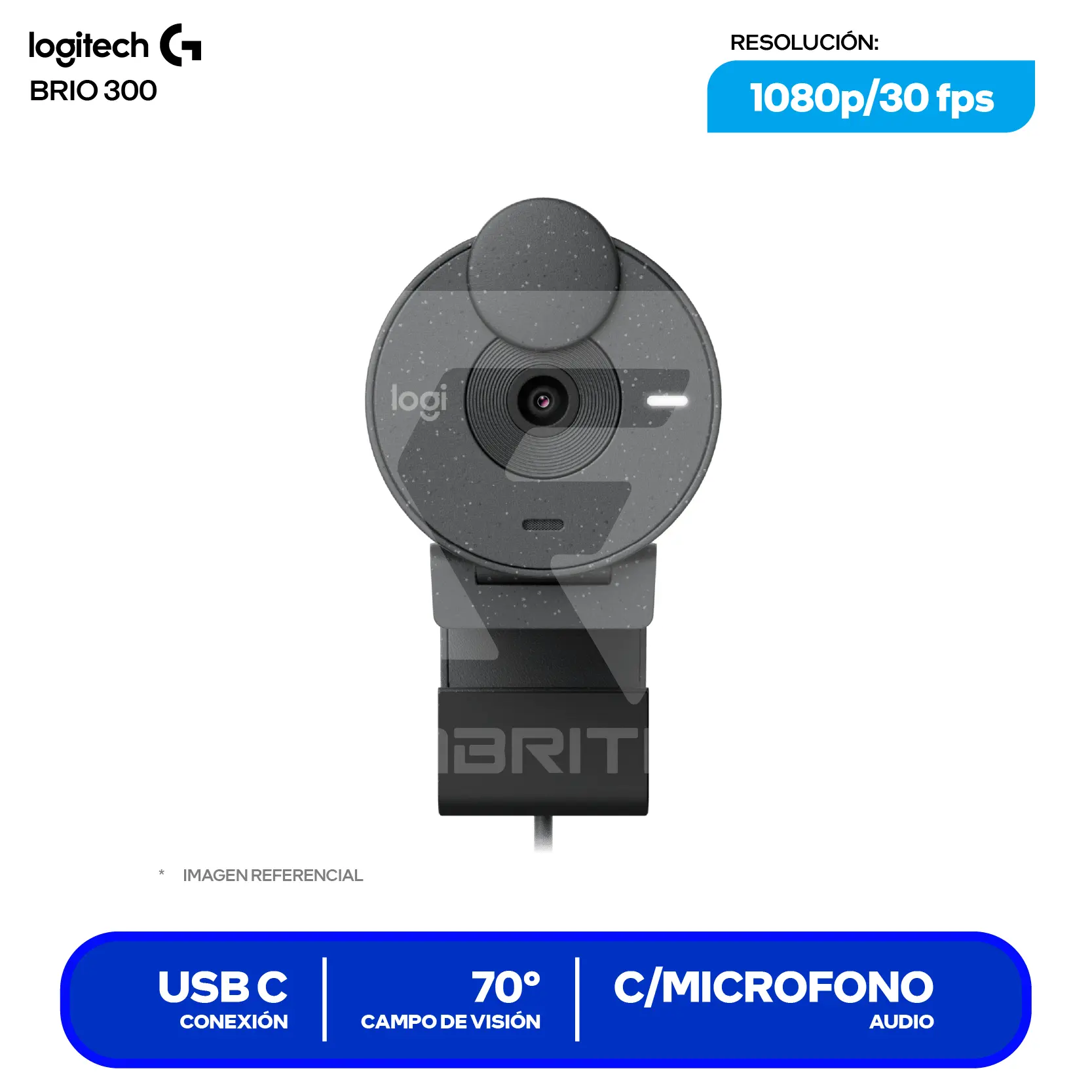 Cámara Web Logitech Brio 300 Grafito (960-001413) Full HD 1080p, Micrófono integrado