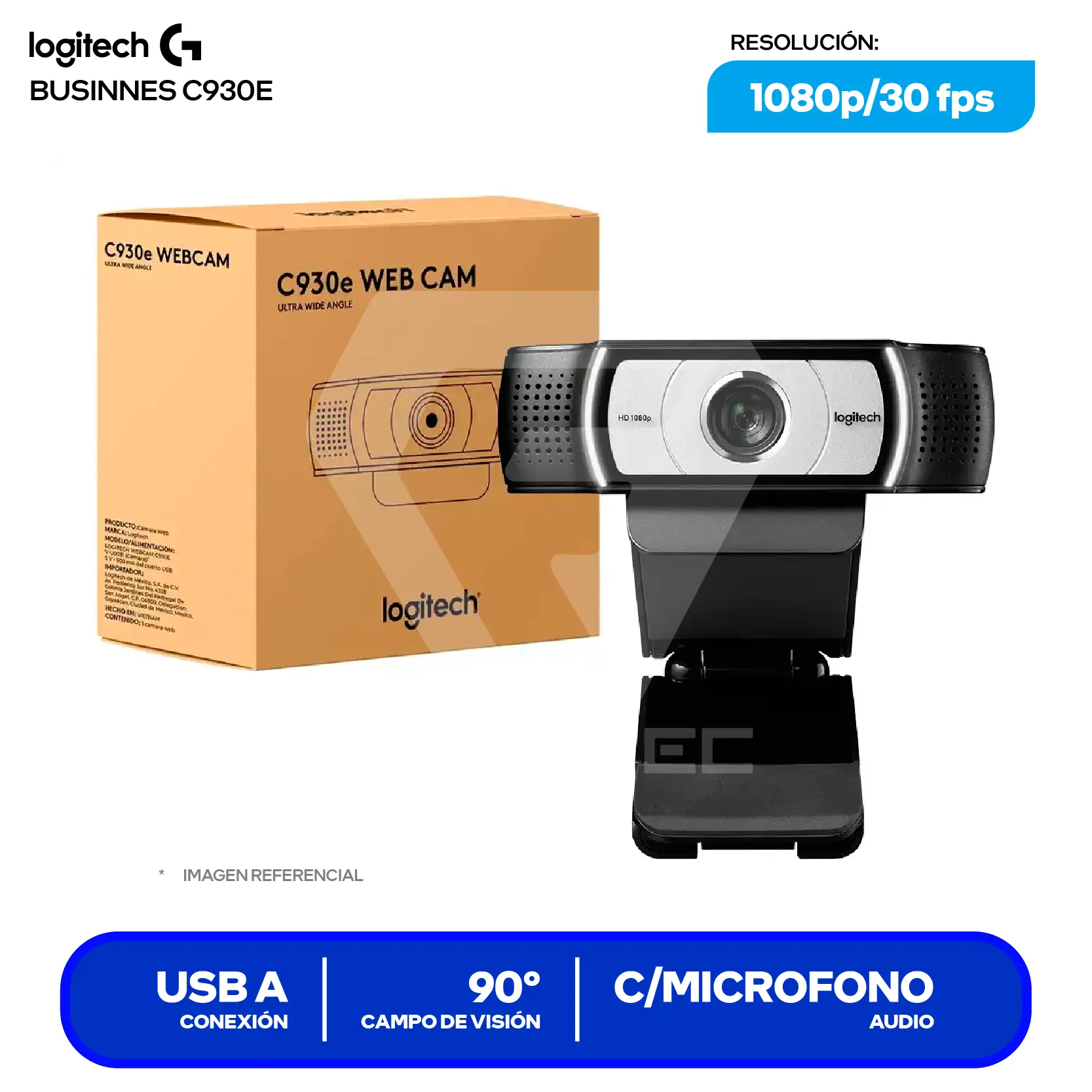 Cámara Web Logitech C930e Empresarial Negro (960-000971) Full HD 1080p, Micrófono Dual