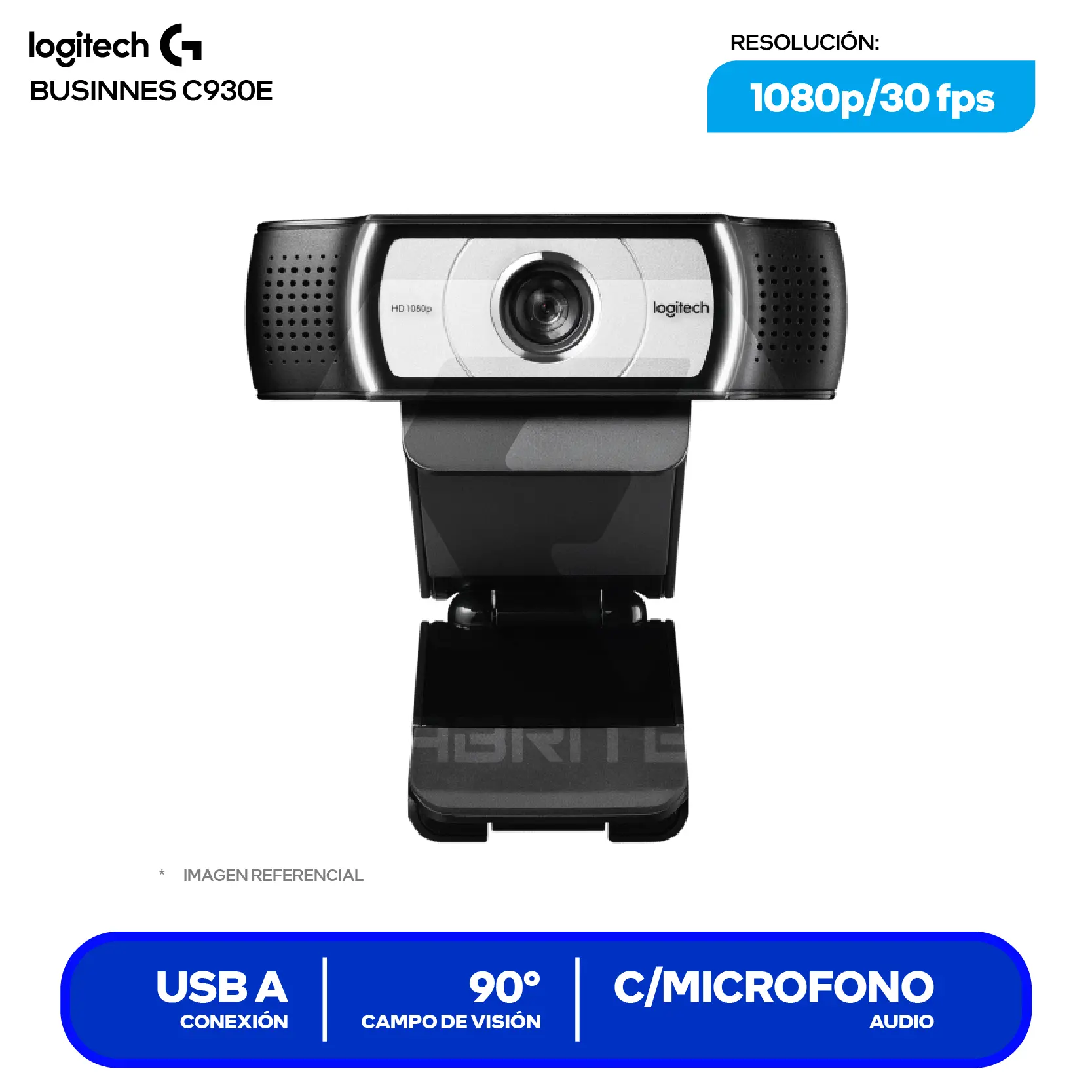 Cámara Web Logitech C930e Empresarial Negro (960-000971) Full HD 1080p, Micrófono Dual
