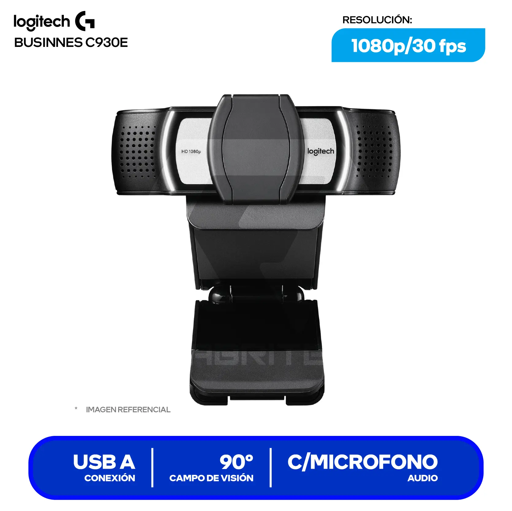 Cámara Web Logitech C930e Empresarial Negro (960-000971) Full HD 1080p, Micrófono Dual