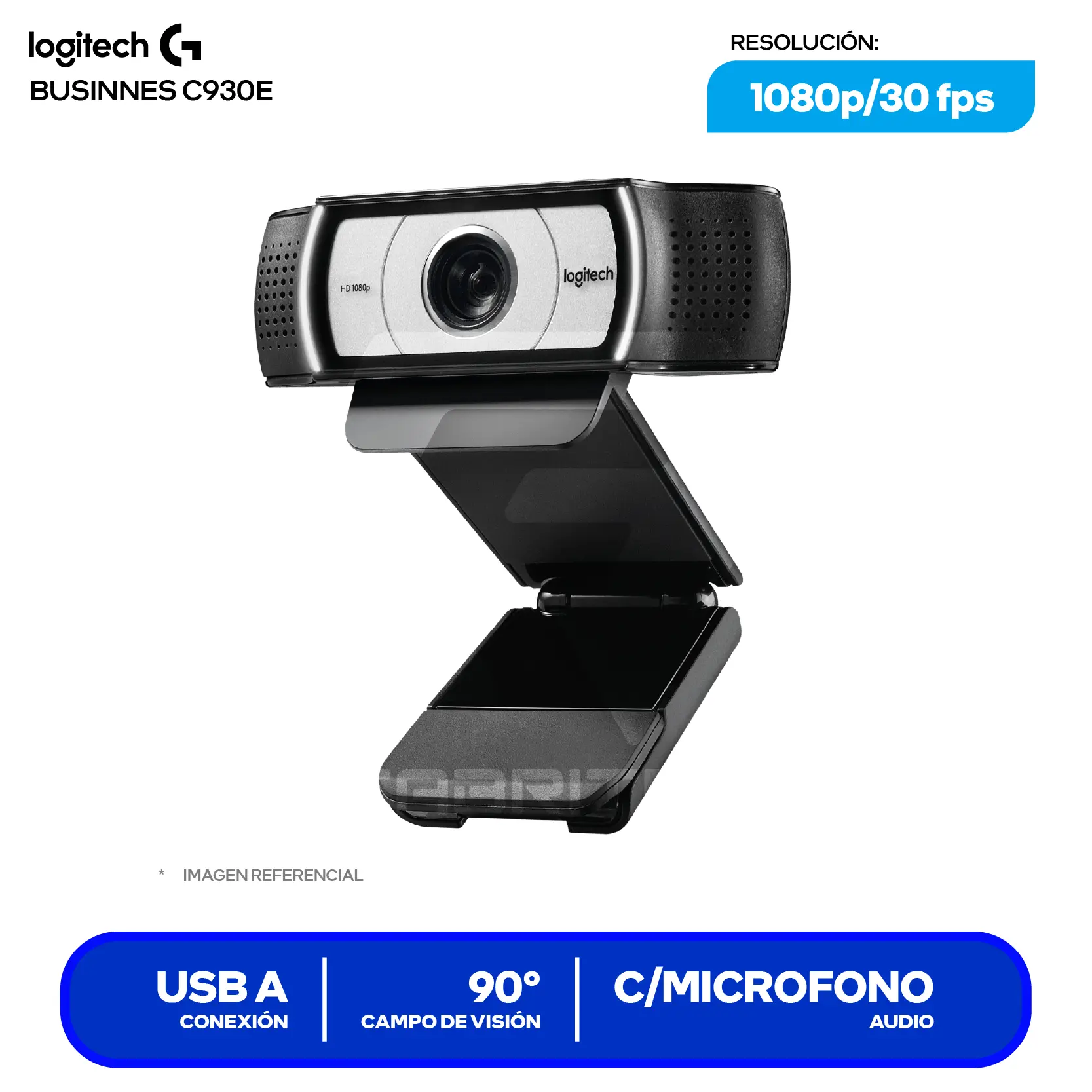 Cámara Web Logitech C930e Empresarial Negro (960-000971) Full HD 1080p, Micrófono Dual
