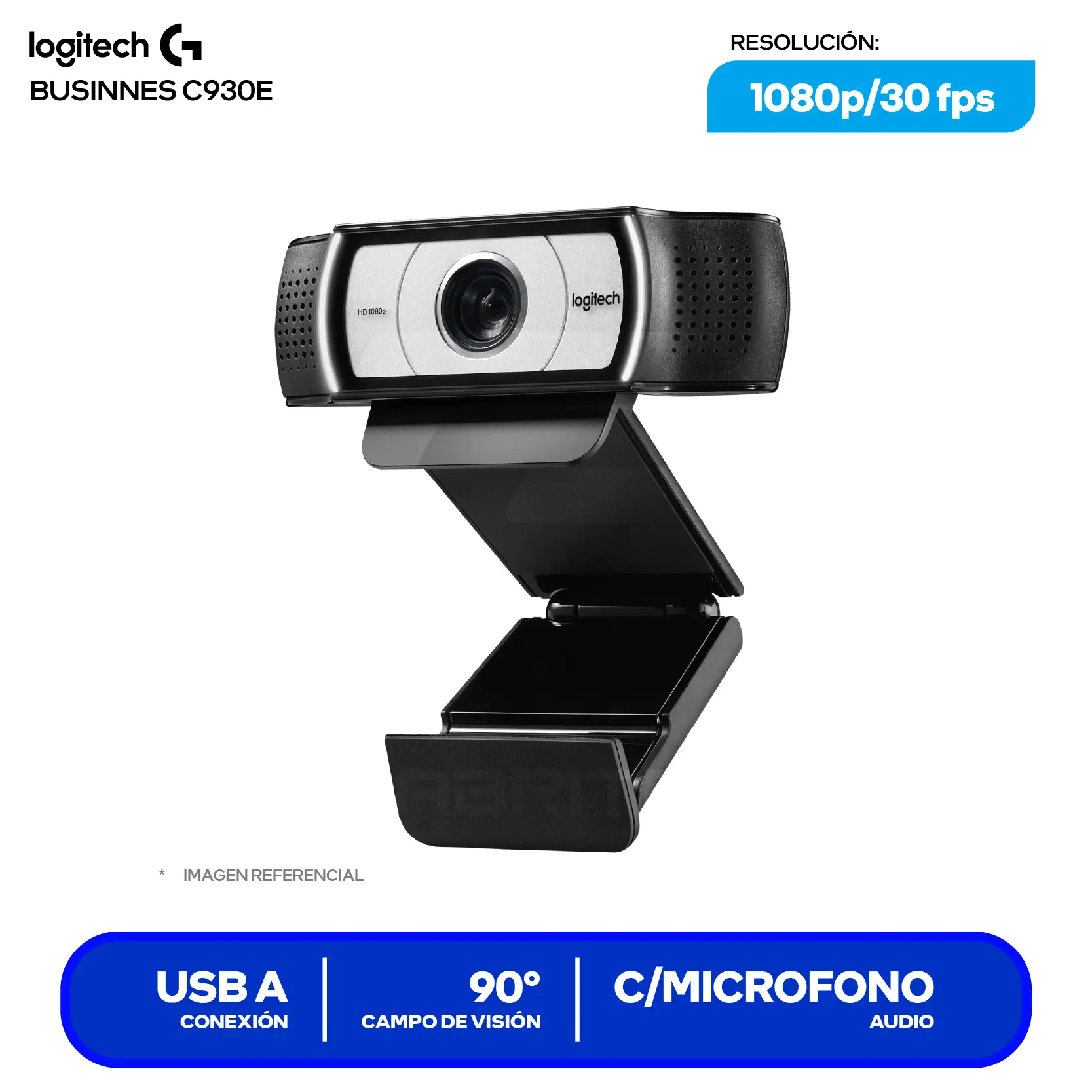 Cámara Web Logitech C930e Empresarial Negro (960-000971) Full HD 1080p, Micrófono Dual