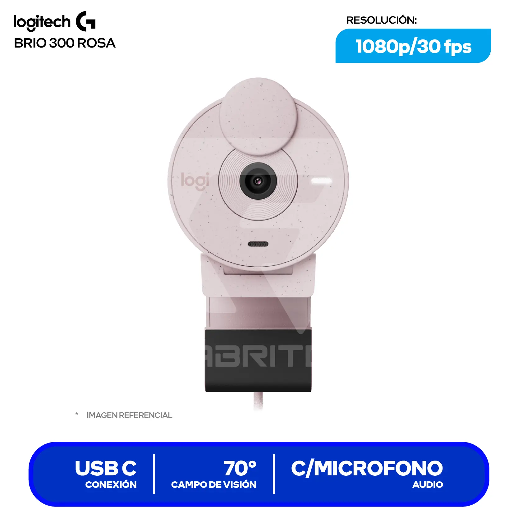 Cámara Web Logitech Brio 300 Rosa (960-001446) Full HD 1080p, Micrófono integrado