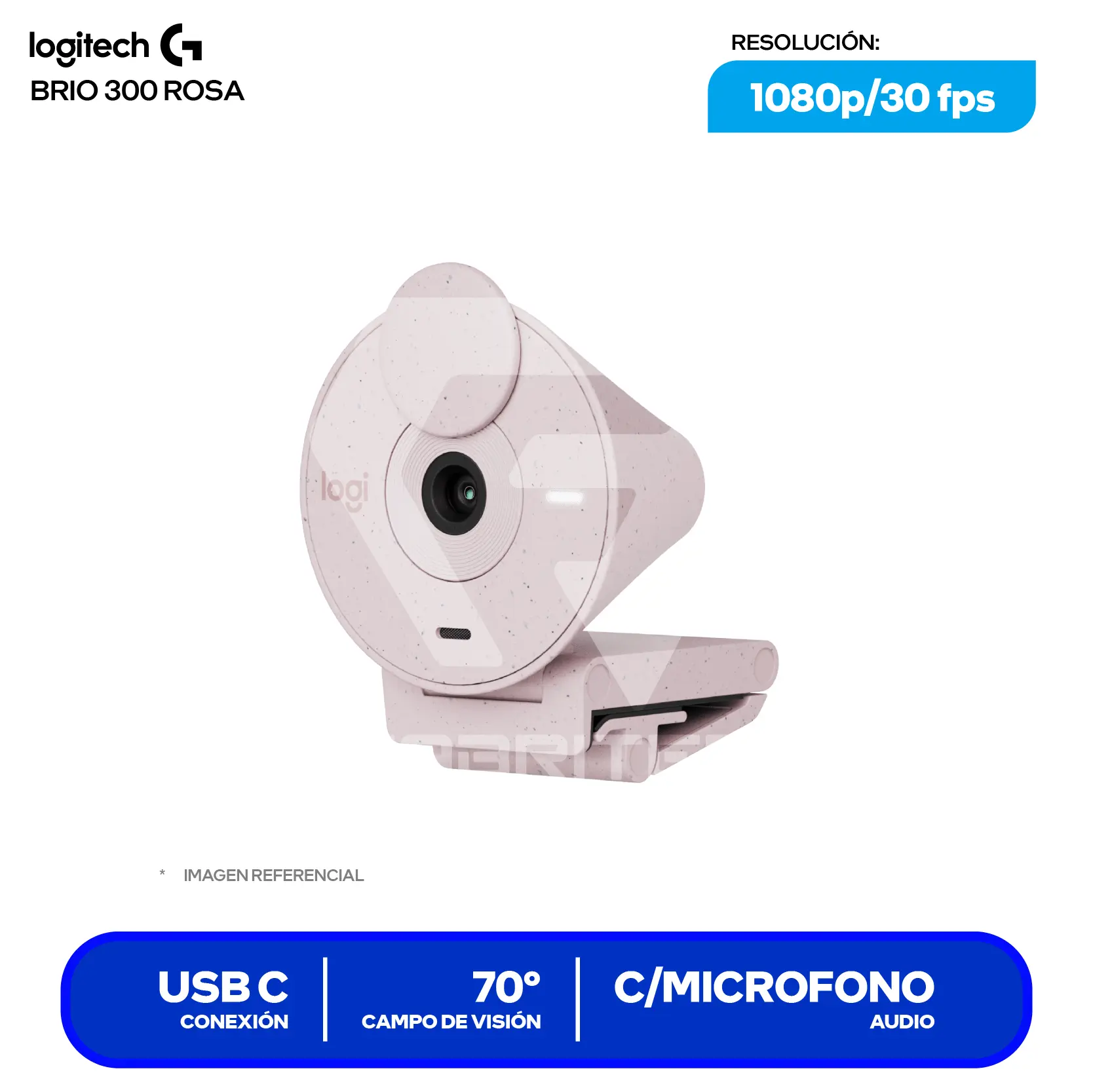 Cámara Web Logitech Brio 300 Rosa (960-001446) Full HD 1080p, Micrófono integrado
