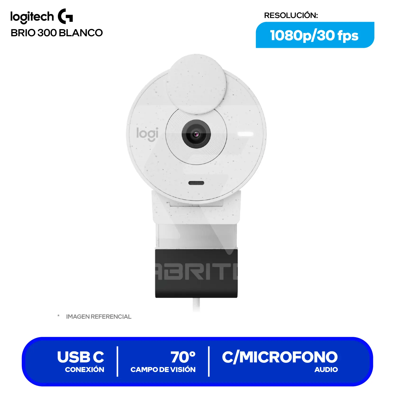 Cámara Web Logitech Brio 300 Blanco Crudo (960-001440) Full HD 1080p, Micrófono integrado