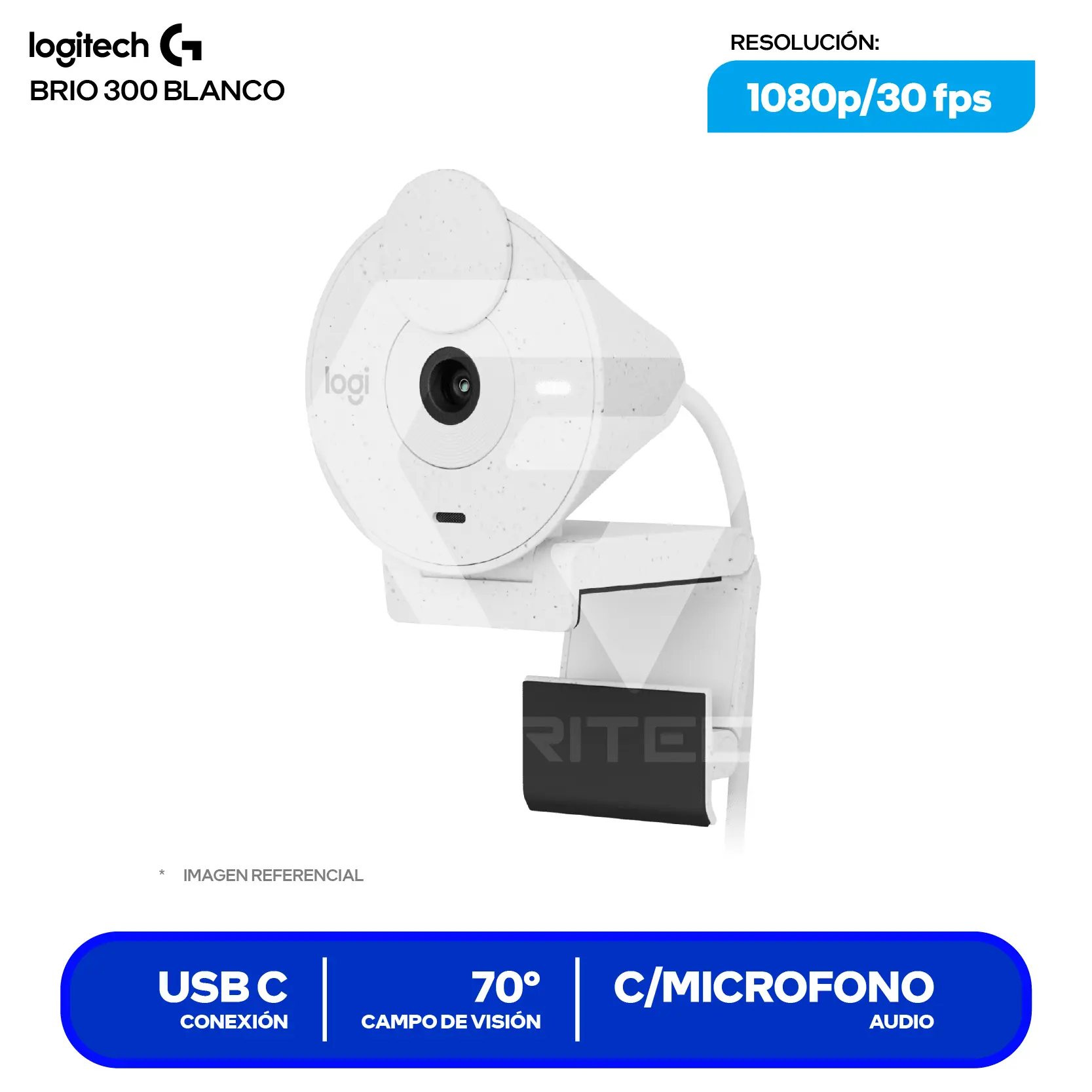 Cámara Web Logitech Brio 300 Blanco Crudo (960-001440) Full HD 1080p, Micrófono integrado