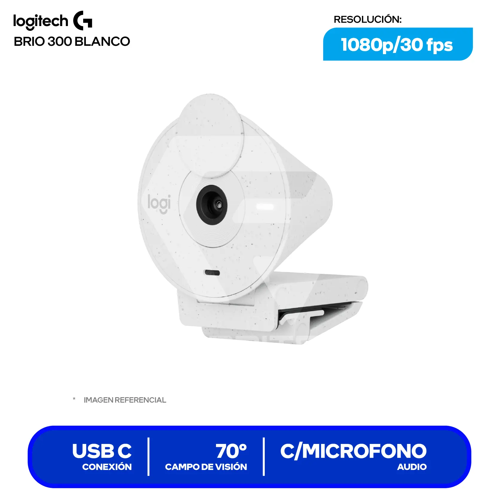 Cámara Web Logitech Brio 300 Blanco Crudo (960-001440) Full HD 1080p, Micrófono integrado