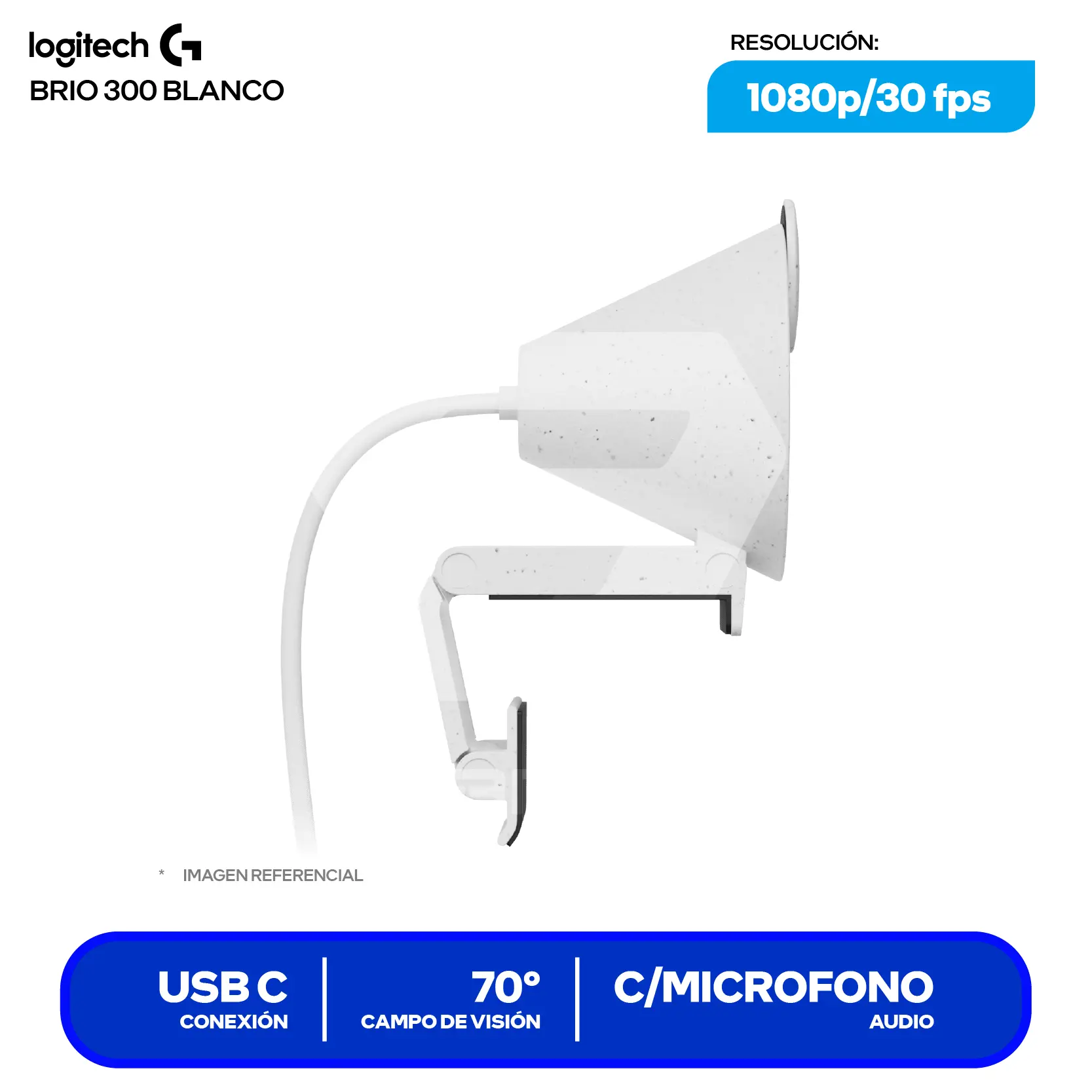 Cámara Web Logitech Brio 300 Blanco Crudo (960-001440) Full HD 1080p, Micrófono integrado