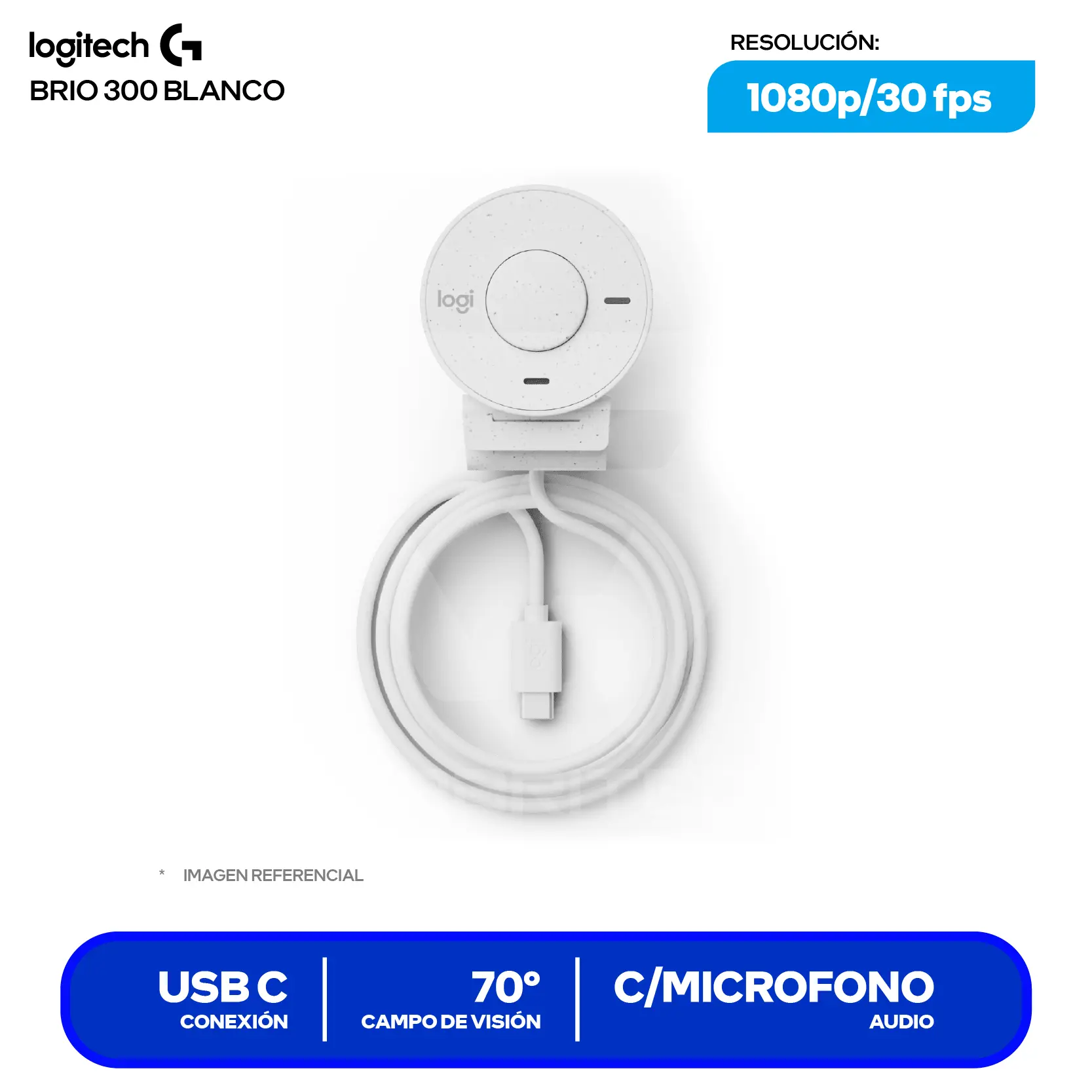 Cámara Web Logitech Brio 300 Blanco Crudo (960-001440) Full HD 1080p, Micrófono integrado