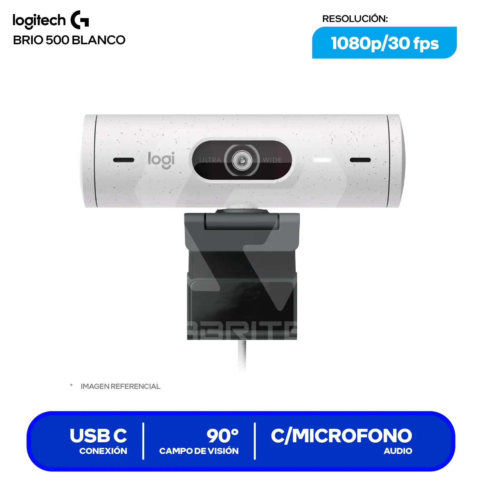 Cámara Web Logitech Brio 500 Blanco Crudo (960-001426) Full HD 1080p, Micrófono integrado