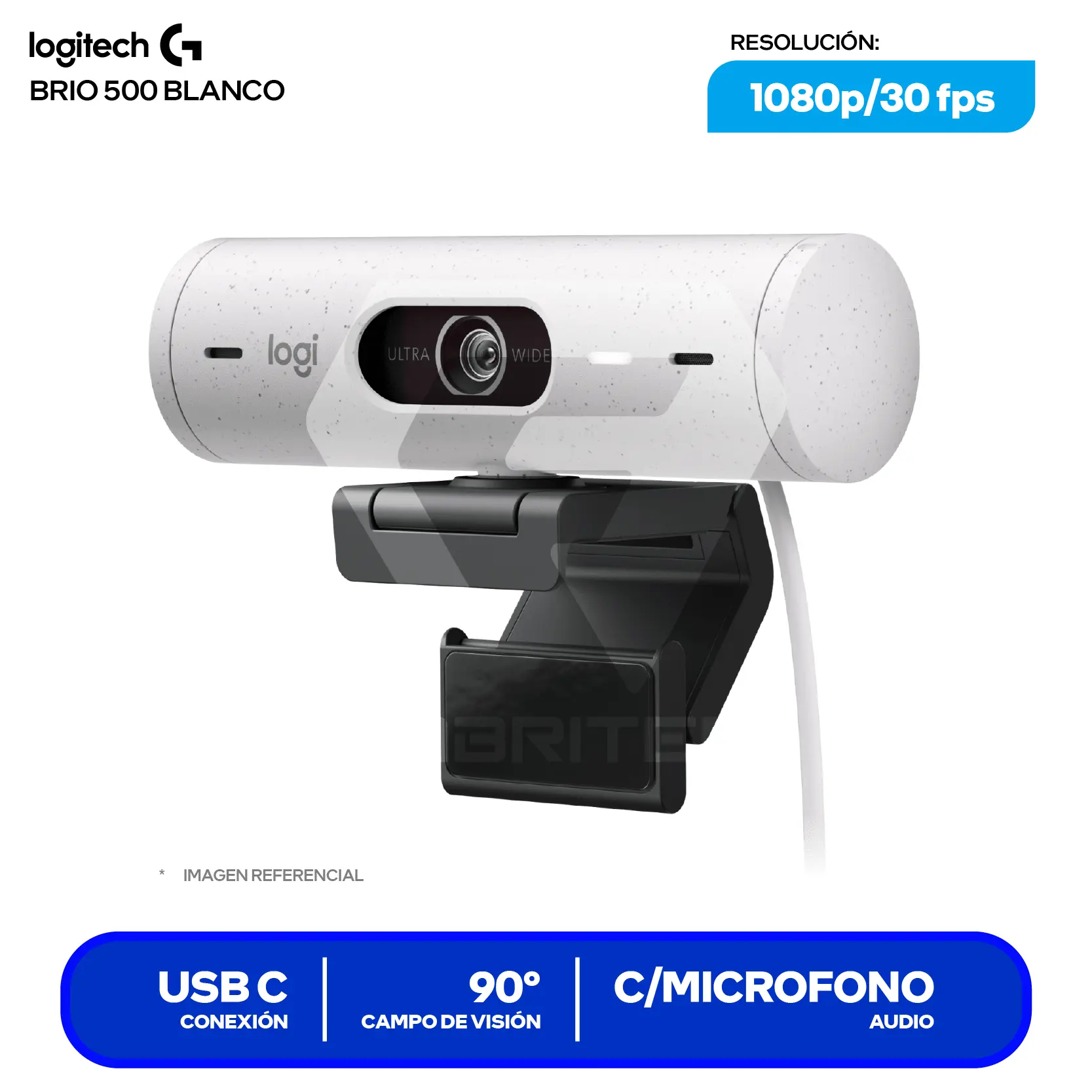 Cámara Web Logitech Brio 500 Blanco Crudo (960-001426) Full HD 1080p, Micrófono integrado