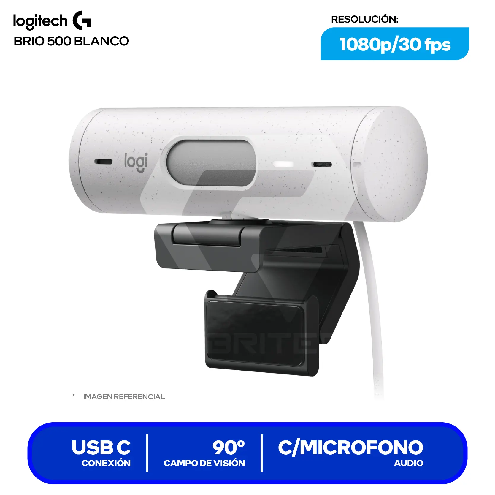 Cámara Web Logitech Brio 500 Blanco Crudo (960-001426) Full HD 1080p, Micrófono integrado
