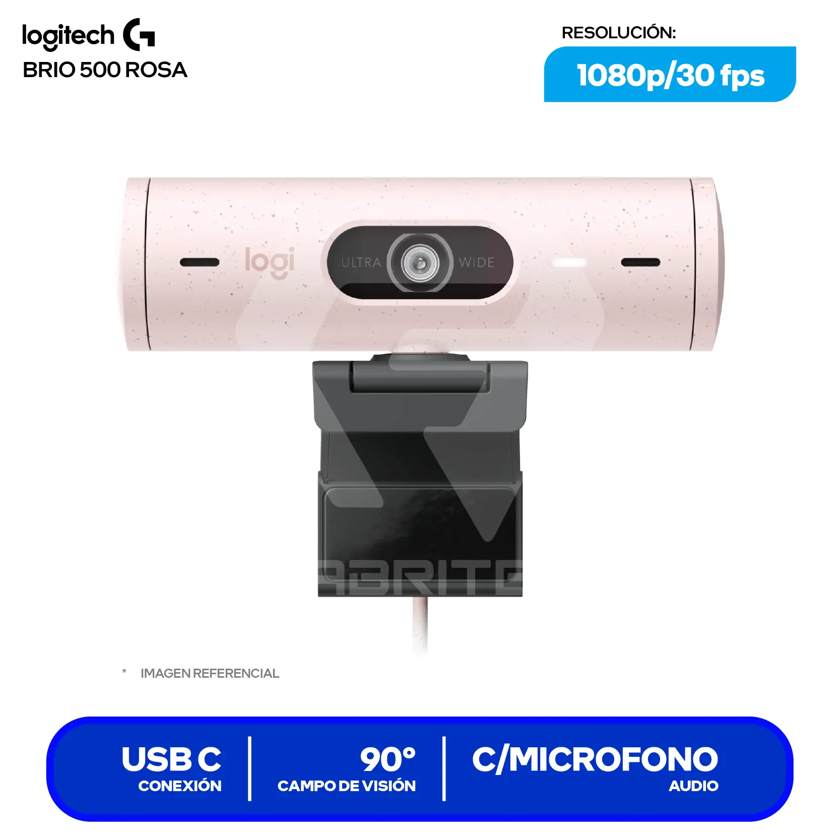Cámara Web Logitech Brio 500 Rosa (960-001418) Full HD 1080p, Micrófono integrado