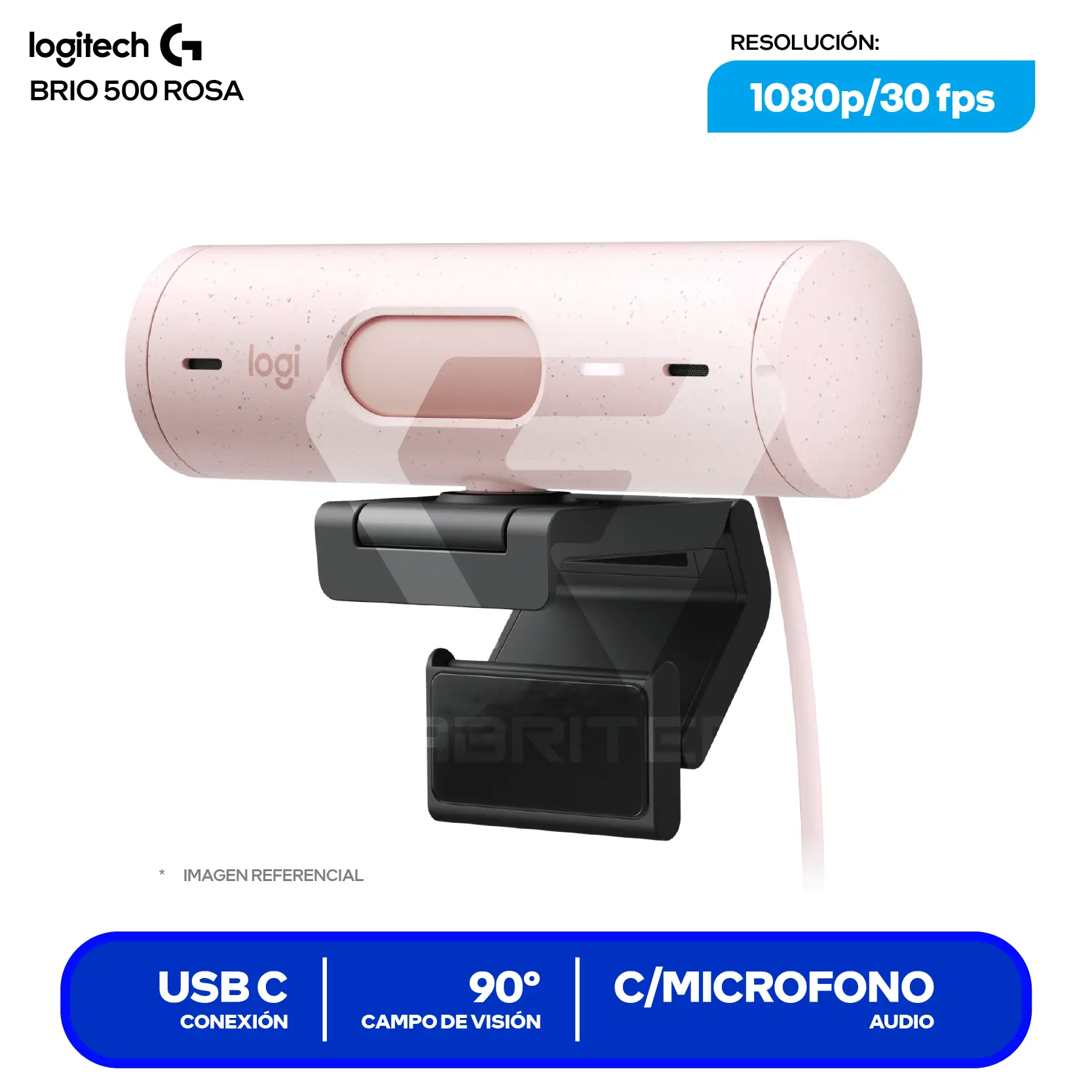 Cámara Web Logitech Brio 500 Rosa (960-001418) Full HD 1080p, Micrófono integrado