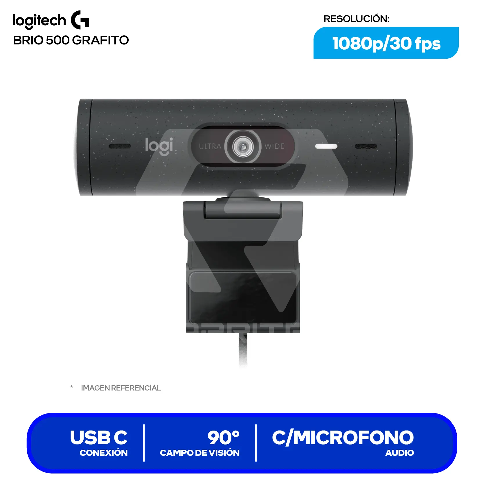 Cámara Web Logitech Brio 500 Grafito (960-001515)  Full HD 1080p, Micrófono integrado