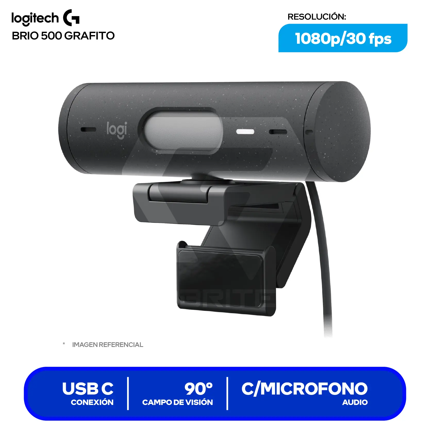 Cámara Web Logitech Brio 500 Grafito (960-001515)  Full HD 1080p, Micrófono integrado