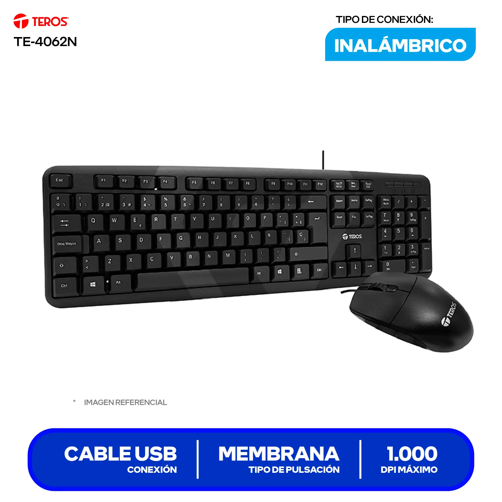 Kit Teclado y Mouse Teros TE-4062N (TE-4062N) Cableado USB