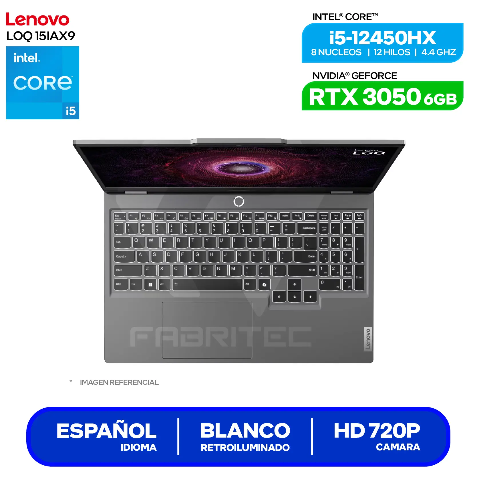 Laptop Lenovo LOQ 15IAX9 (83GS006WLM) Intel Core i5-12450HX, GeForce RTX 3050 6GB, RAM 8GB, SSD 512GB, 15.6'' FHD, FreeDos