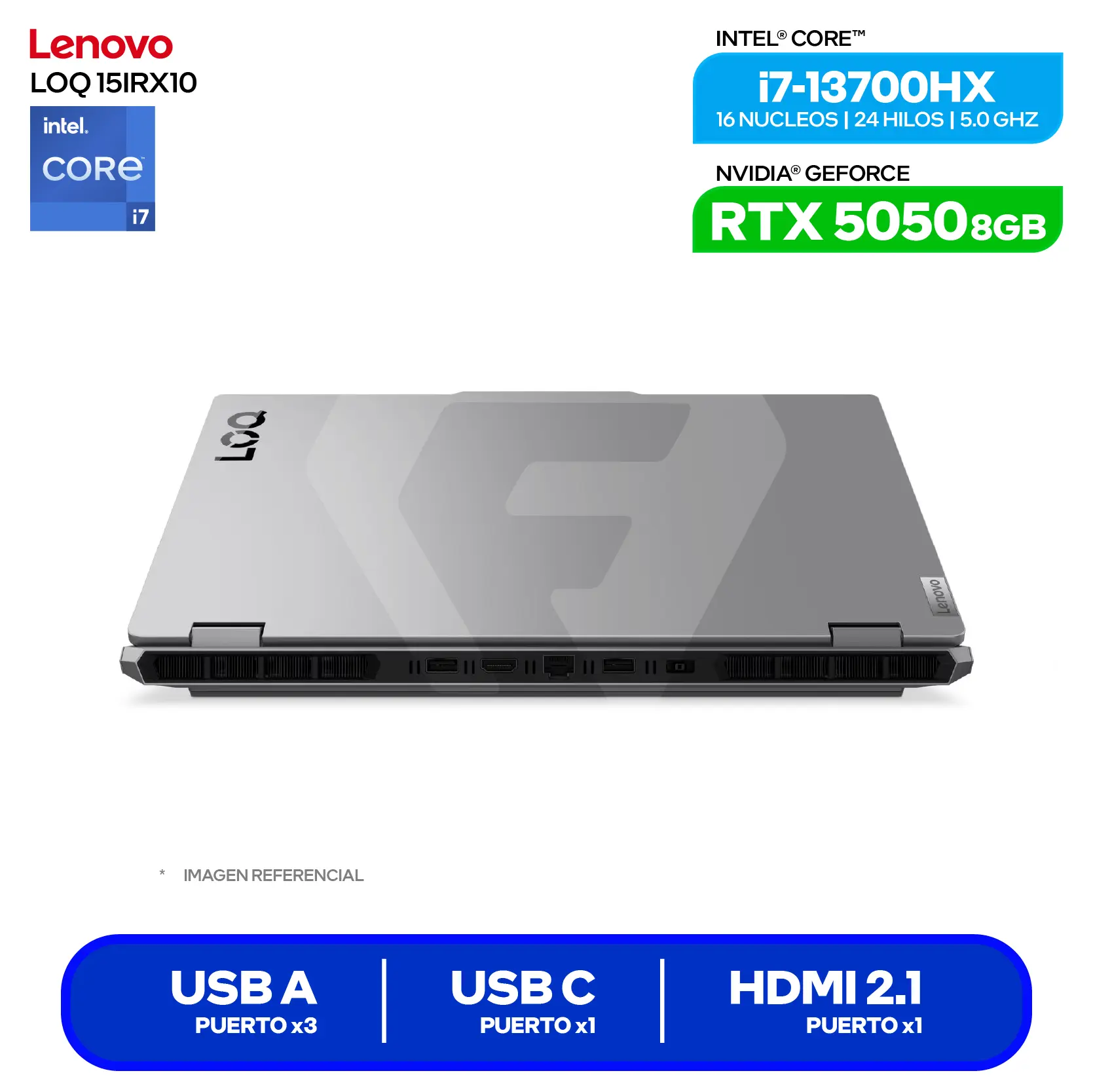 Laptop Lenovo LOQ 15IRX10 (83JE00Q8LM) Intel Core i7-13700HX, GeForce RTX 5050 8GB, RAM 16GB, SSD 512GB, 15,6'' FHD, FreeDos