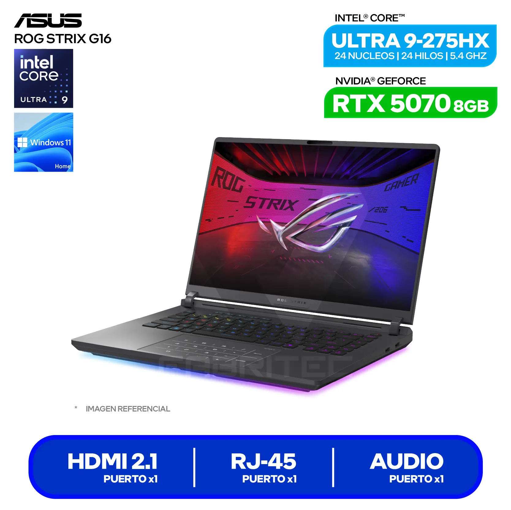 Laptop Asus Rog Strix G16 G615LP-RV019W (90NR0LN1-M000N0) Intel Core Ultra 9-275HX, GeForce RTX 5070 8GB, RAM 16GB, SSD 1TB, 16'' WUXGA, Windows 11 Home