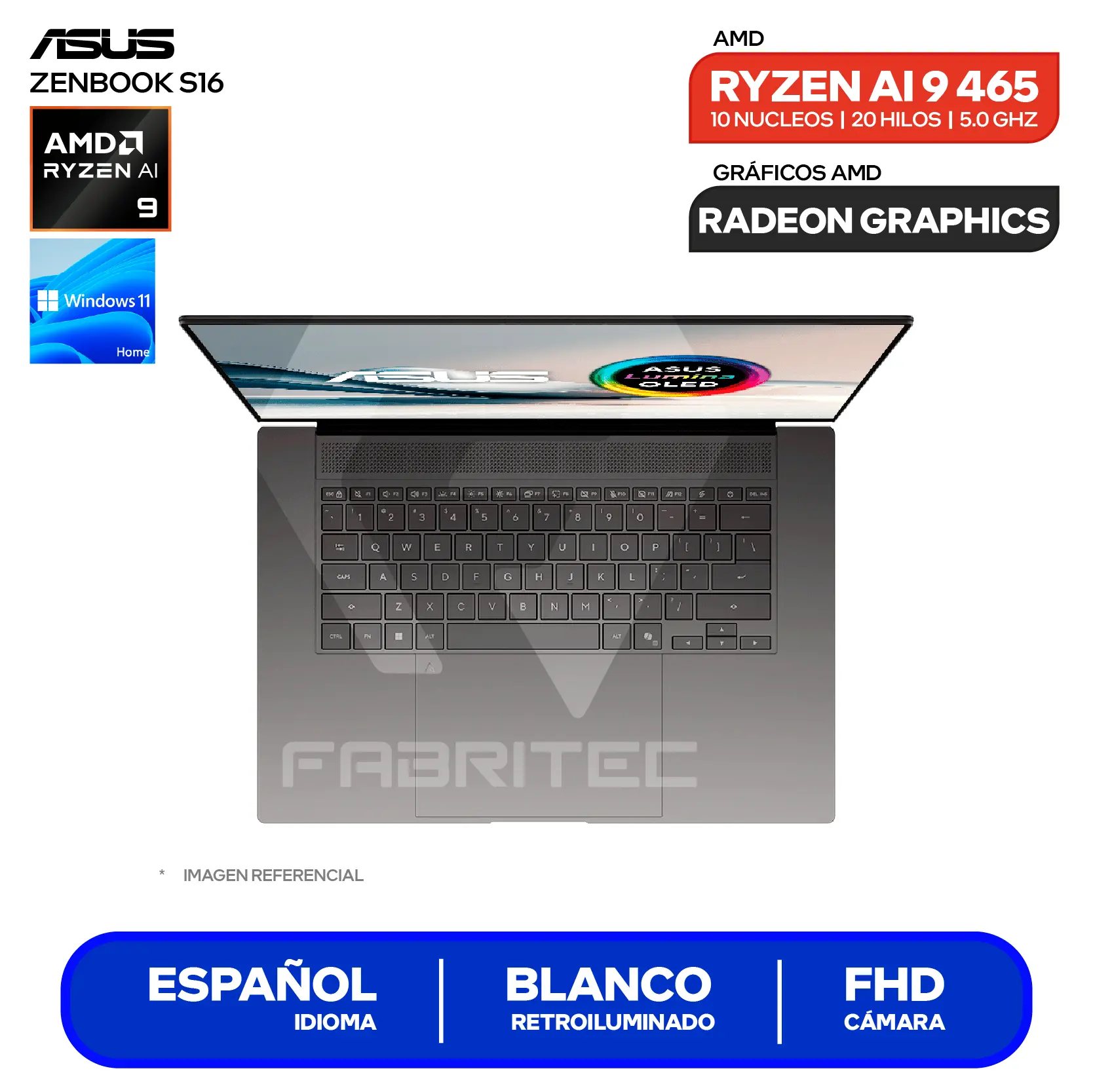 Laptop Asus Zenbook S16 UM5606GA-SR190W (90NB17H6-M00940) AMD Ryzen AI 9 465, RAM 32GB, SSD 1TB, 16'' 3K OLED Táctil, Windows 11 Home