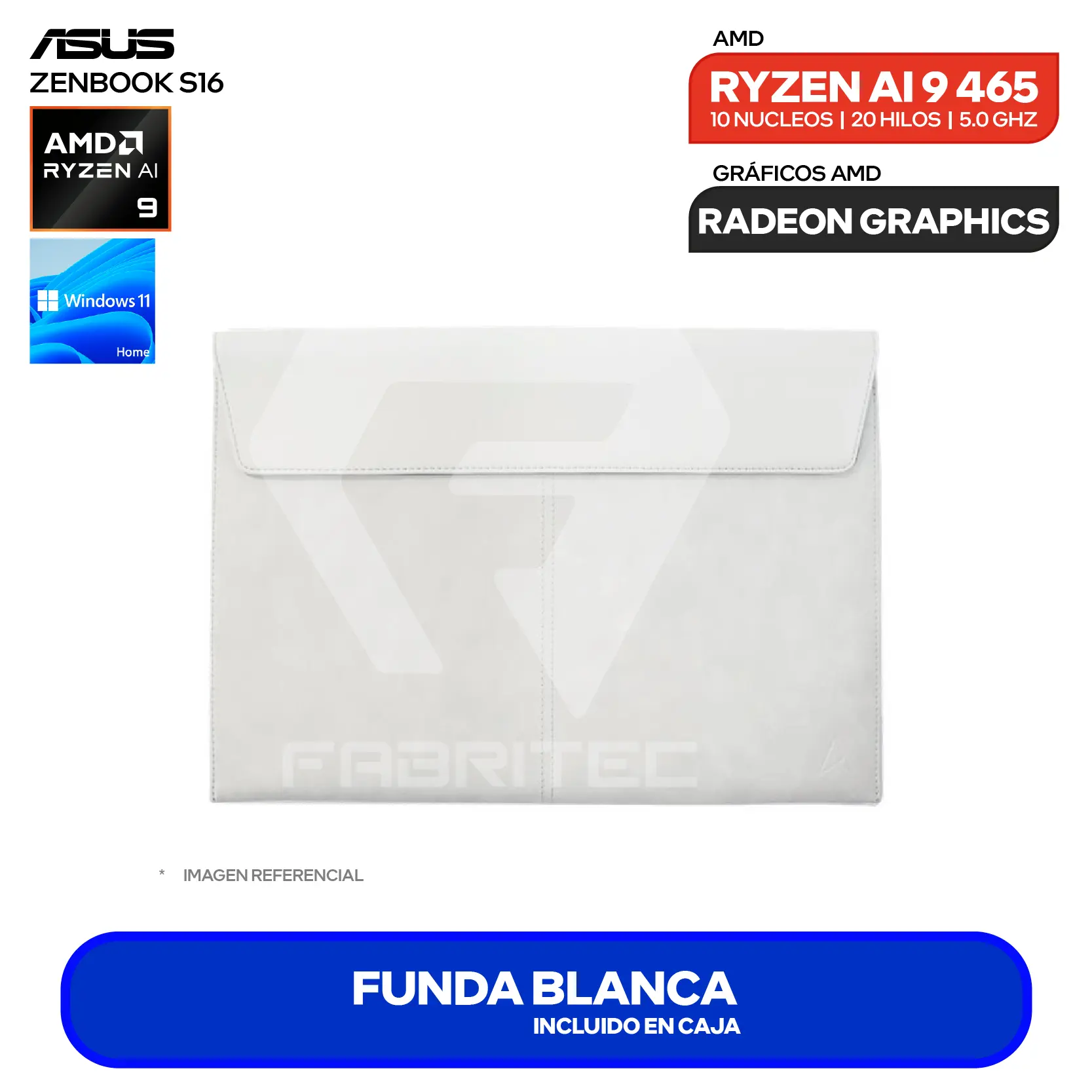 Laptop Asus Zenbook S16 UM5606GA-SR190W (90NB17H6-M00940) AMD Ryzen AI 9 465, RAM 32GB, SSD 1TB, 16'' 3K OLED Táctil, Windows 11 Home