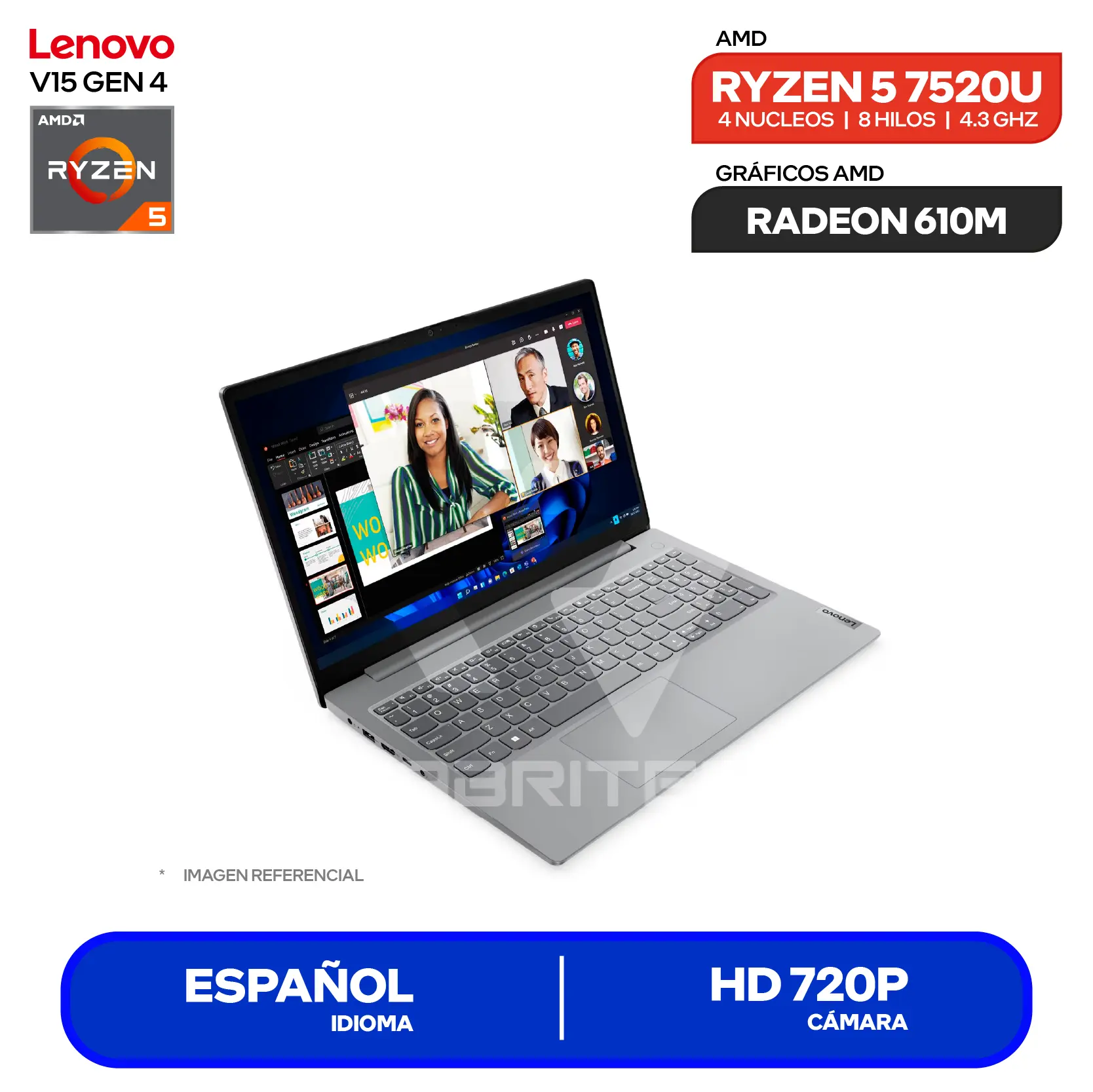 Laptop Lenovo V15 G4 AMN (82YU00X6LM) AMD Ryzen 5 7520U, RAM 8GB, SSD 256GB, 15.6'' FHD, FreeDos