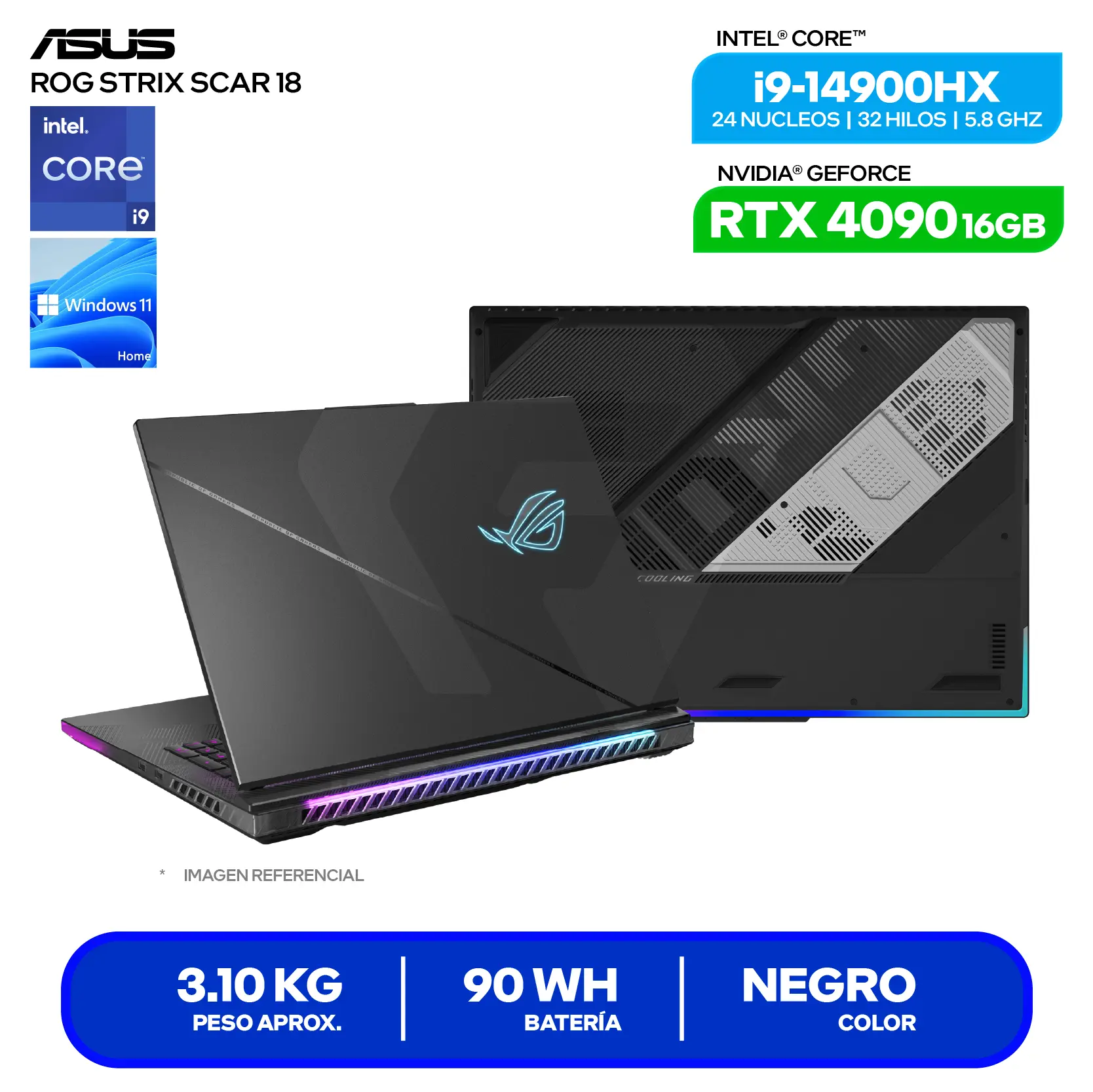 Laptop Asus Rog Strix Scar 18 G834JYR-R6041W (90NR0IP2-M003D0) Intel Core i9 14900HX, GeForce RTX 4090 16GB, 32GB RAM, 2TB SSD, 18'' 2.5K, Windows 11 Home
