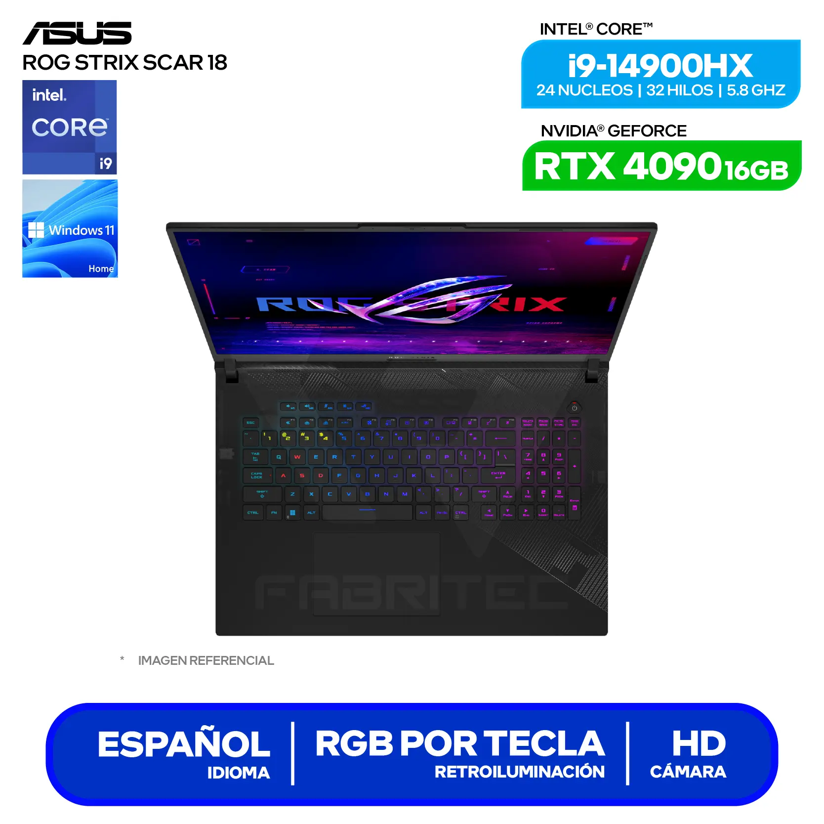 Laptop Asus Rog Strix Scar 18 G834JYR-R6041W (90NR0IP2-M003D0) Intel Core i9 14900HX, GeForce RTX 4090 16GB, 32GB RAM, 2TB SSD, 18'' 2.5K, Windows 11 Home