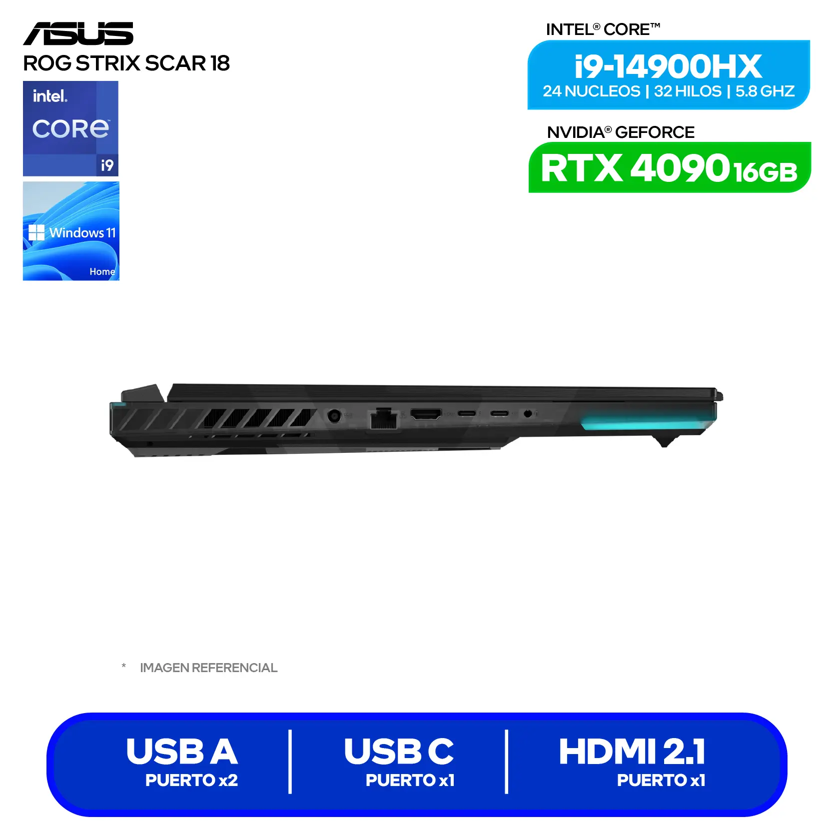 Laptop Asus Rog Strix Scar 18 G834JYR-R6041W (90NR0IP2-M003D0) Intel Core i9 14900HX, GeForce RTX 4090 16GB, 32GB RAM, 2TB SSD, 18'' 2.5K, Windows 11 Home